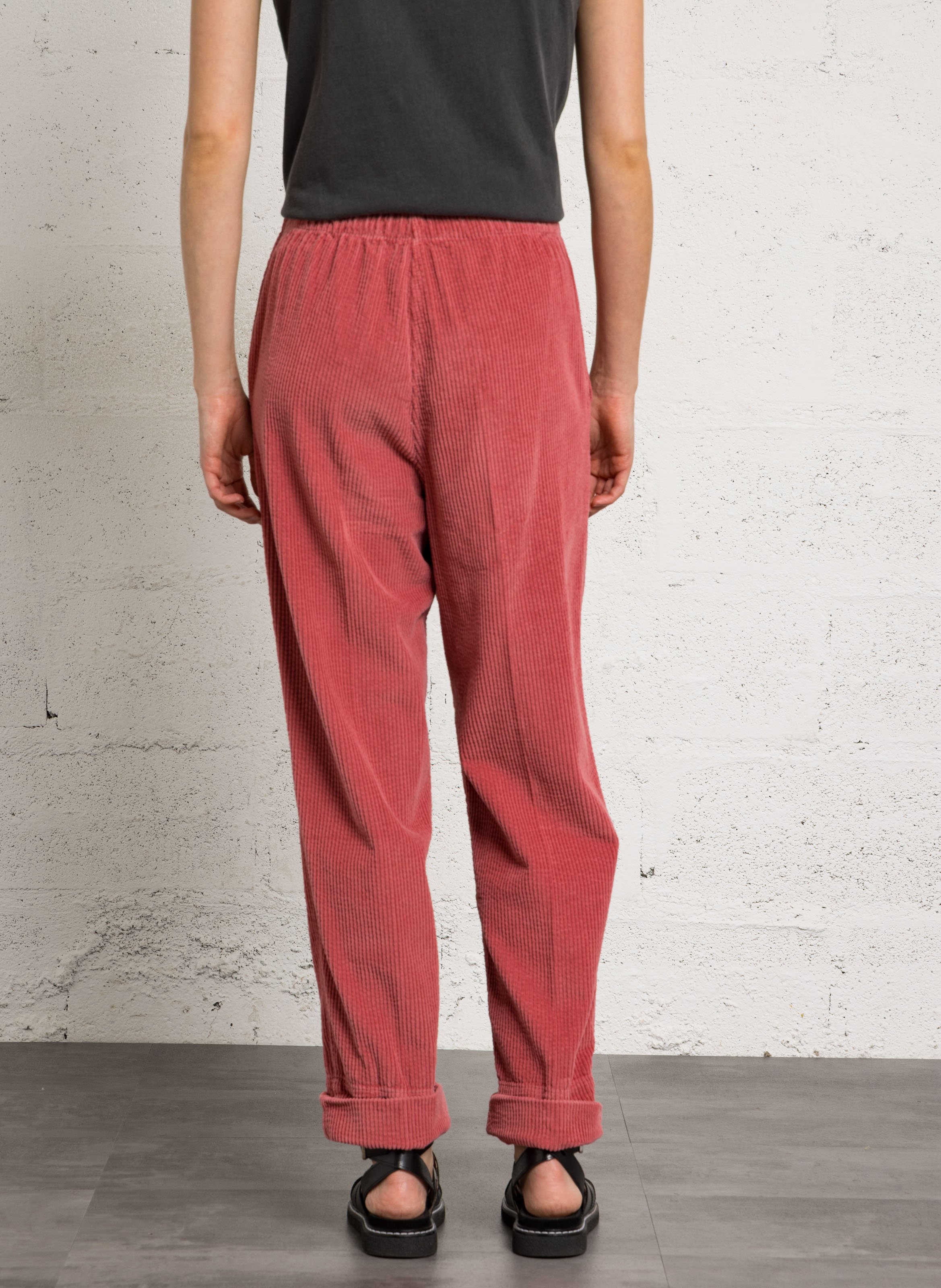 Pantalon large taille haute en velours côtelé padow AMERICAN VINTAGE Rouge