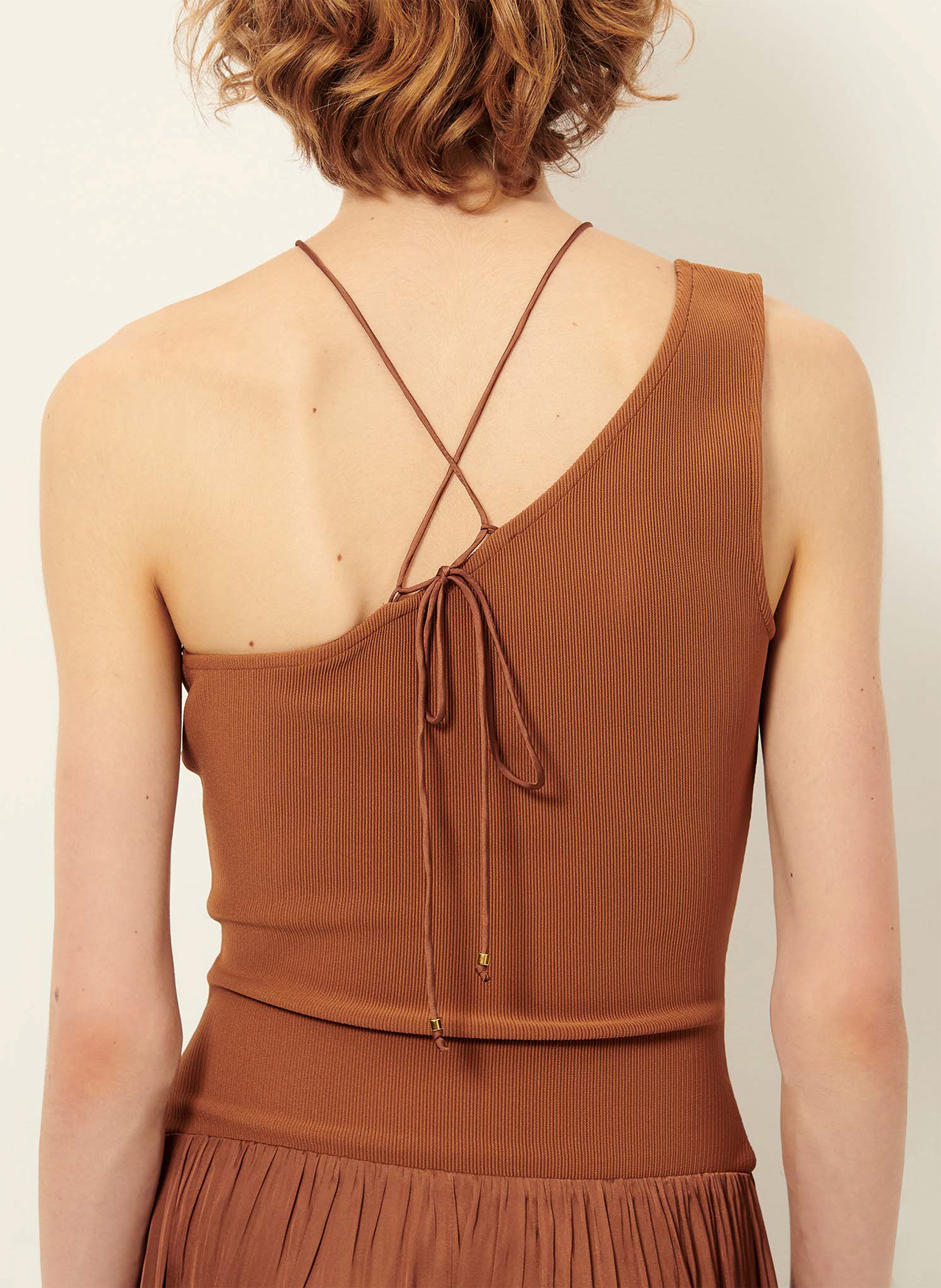 Robe longue asymétrique en jersey fin côtelé mambossa SESSUN Marron