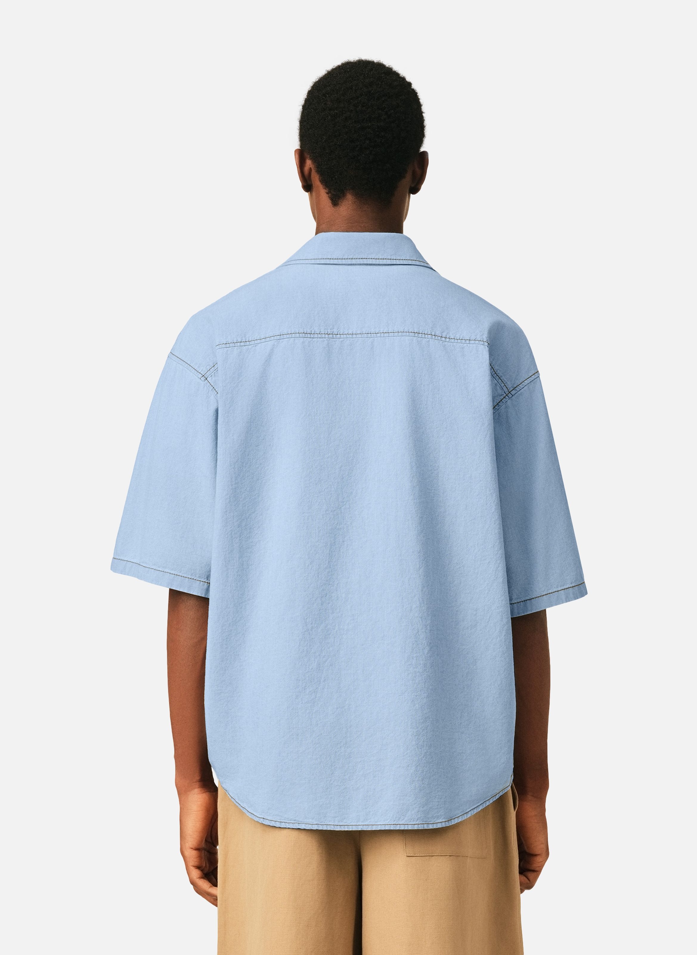 Chemise boxy manches courtes ami de coeur embossé en coton AMI PARIS Bleu