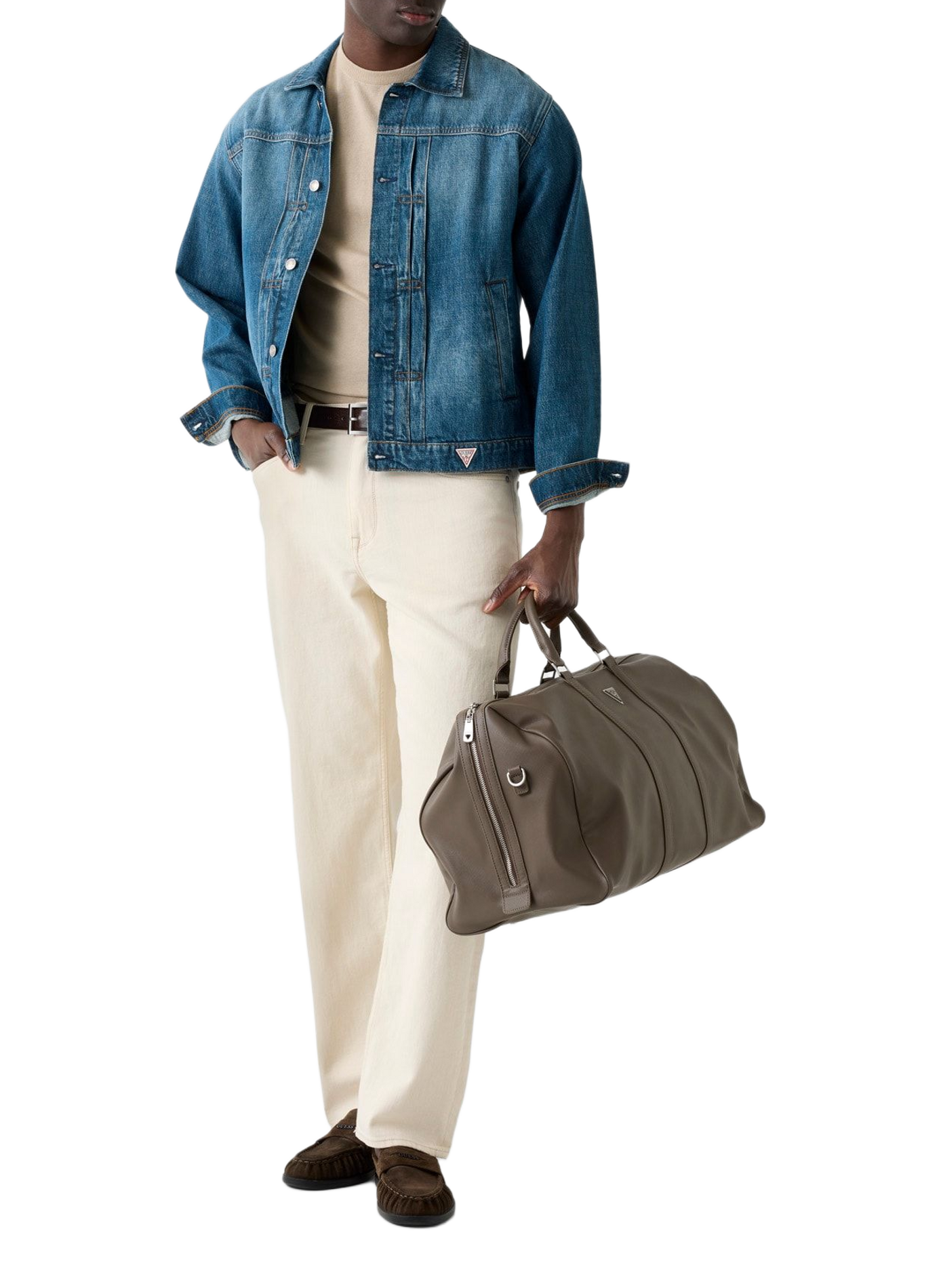 Jean Owen relaxed à taille mi-haute en coton GUESS Beige