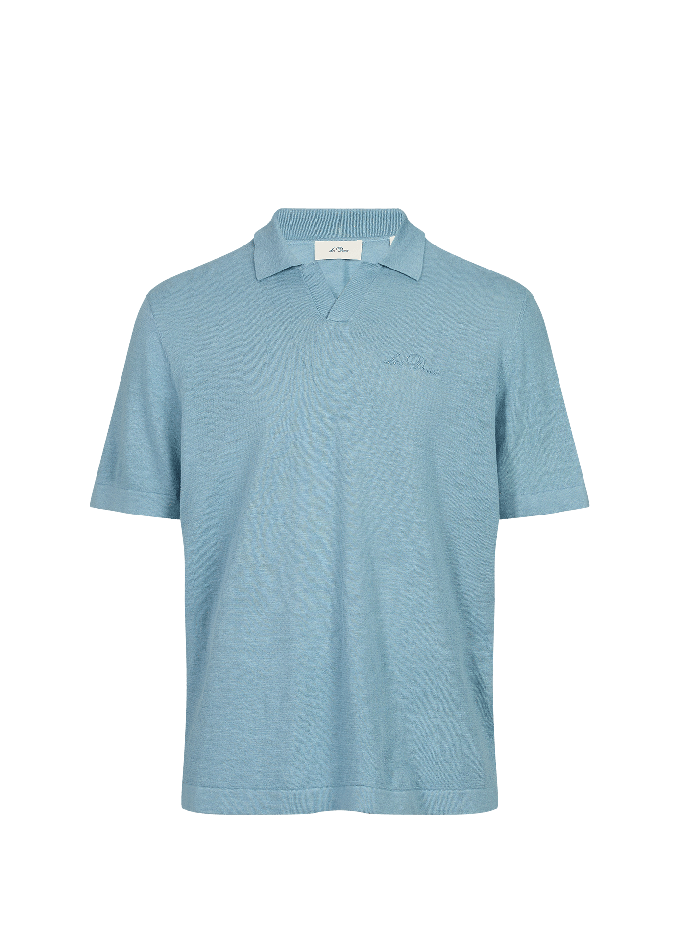 Short-sleeved embroidered linen and cotton polo LES DEUX Blue