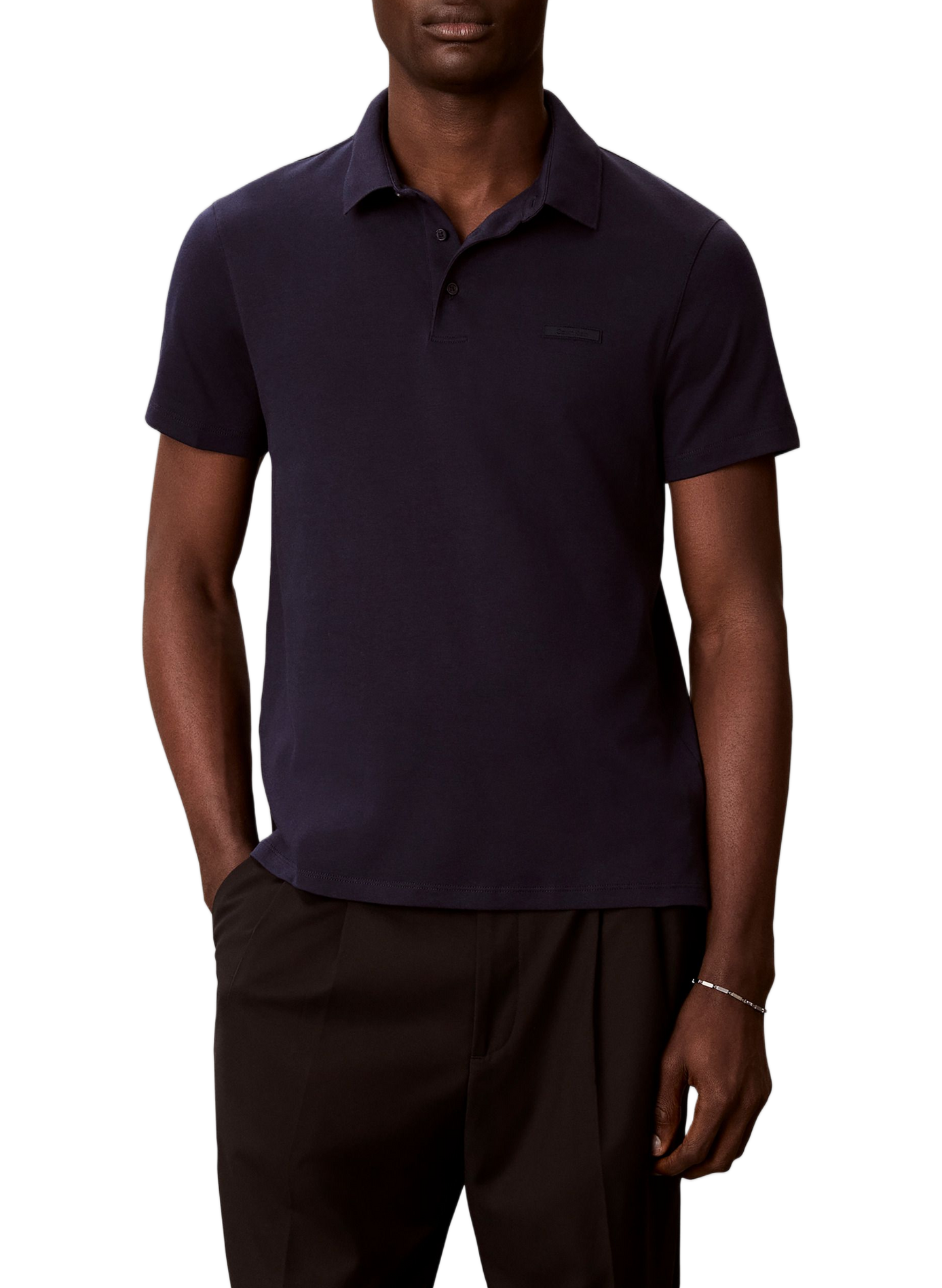 Solid polo shirt with embroidered logo patch in cotton CALVIN KLEIN Blue