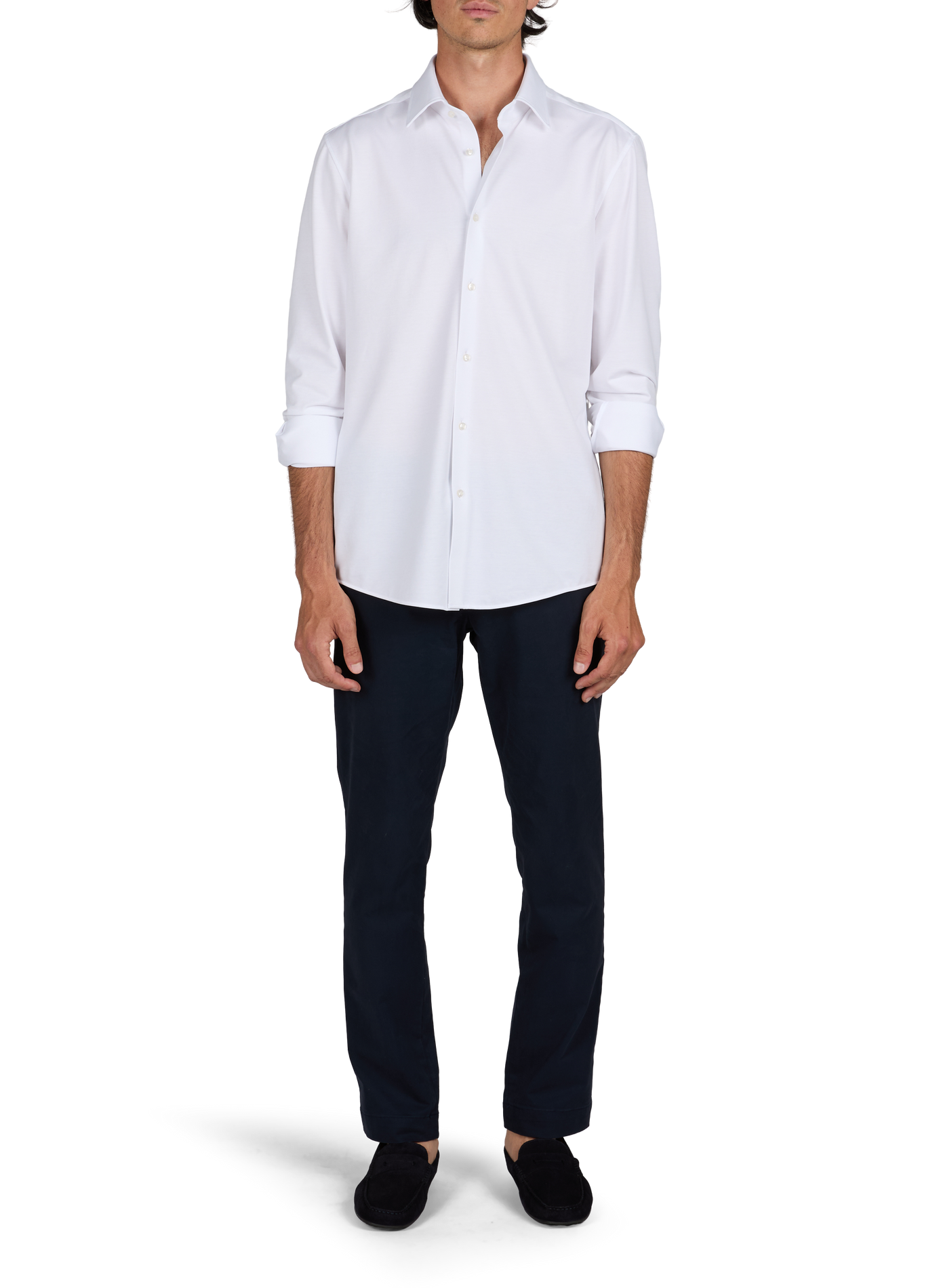 Chemise unie à manches longues en coton mélangé BOSS Blanc