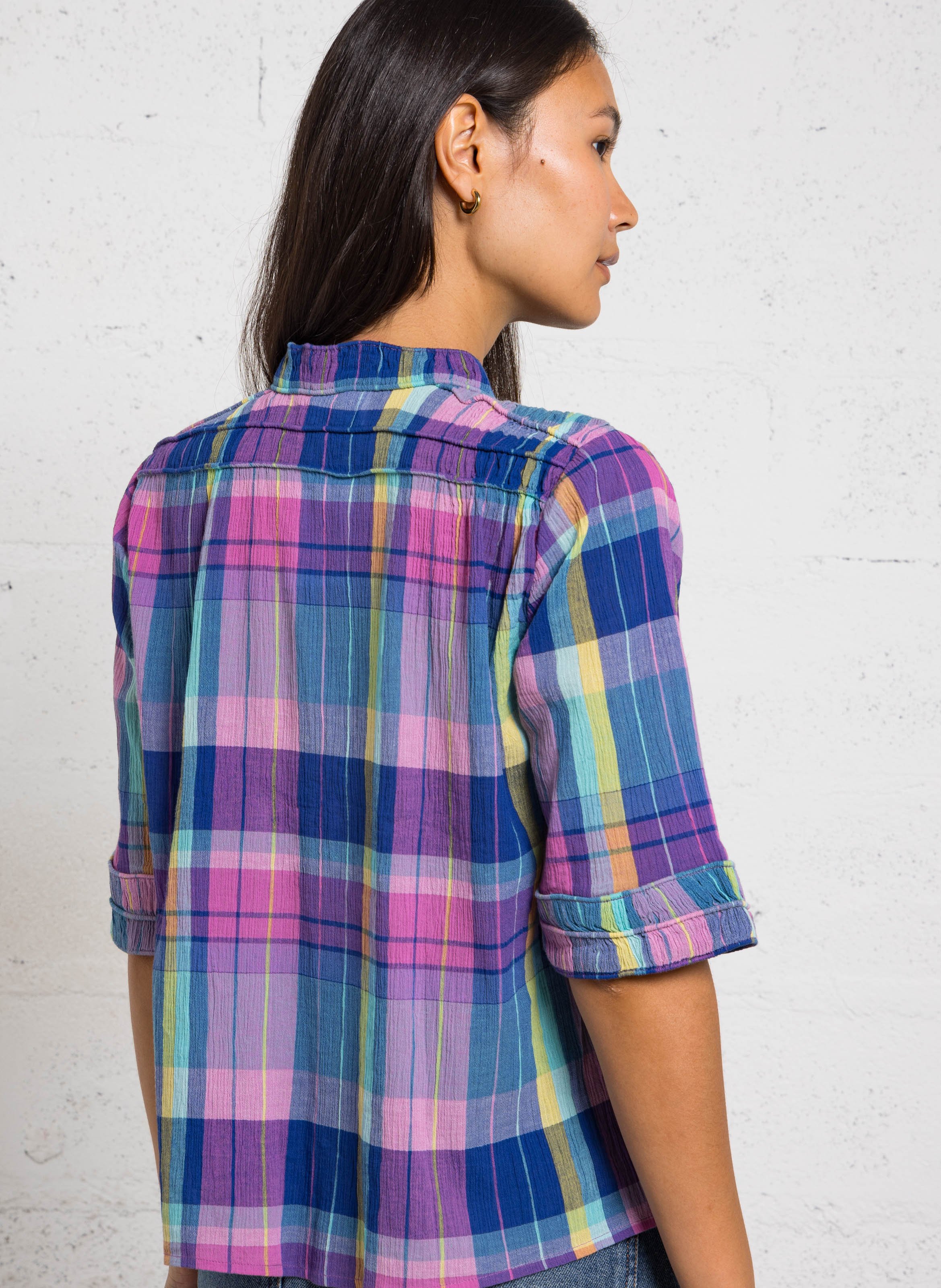 Chemise droite col rond en coton imprimé magda MAISON 123 Bleu