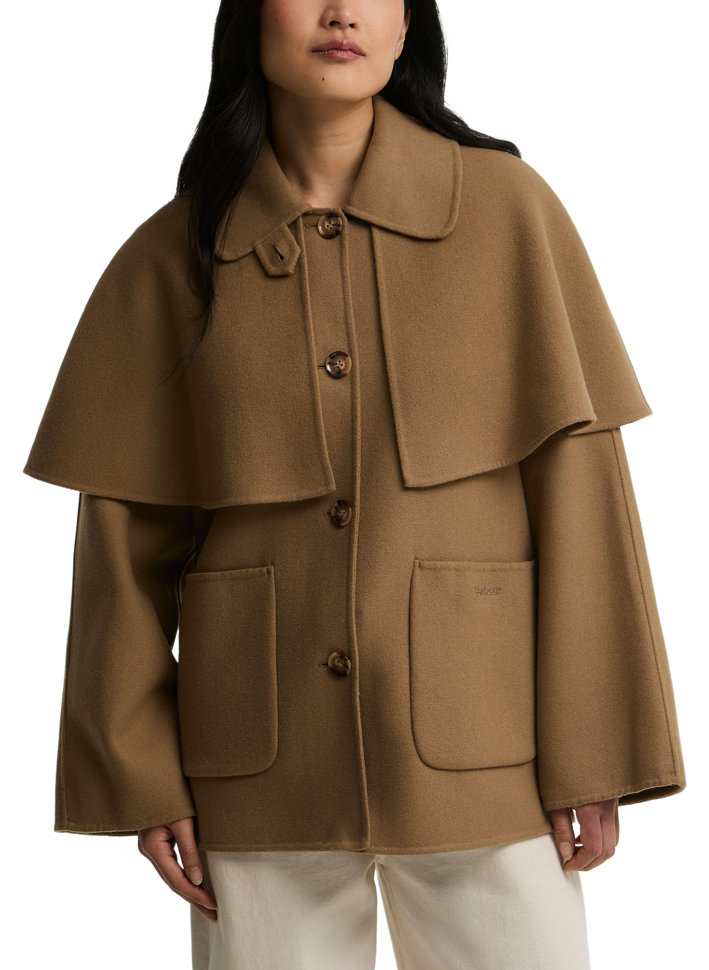 Gerader Mantel mit klassischem Kragen und abnehmbarer Cape aus Wollmischung. BARBOUR Beige