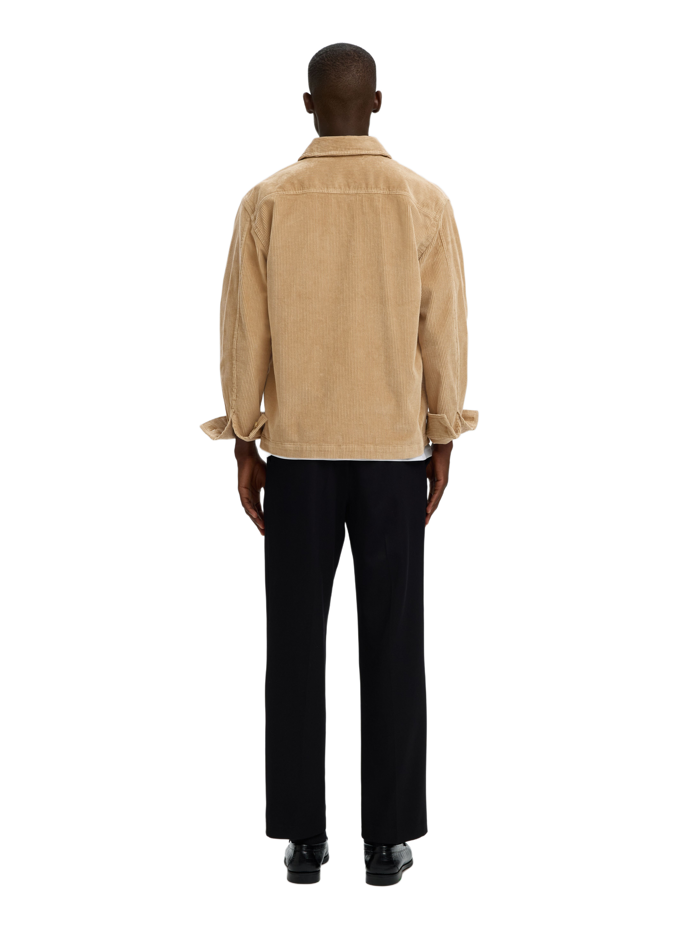 Rechte geribbelde katoenmix overhemd SELECTED Beige