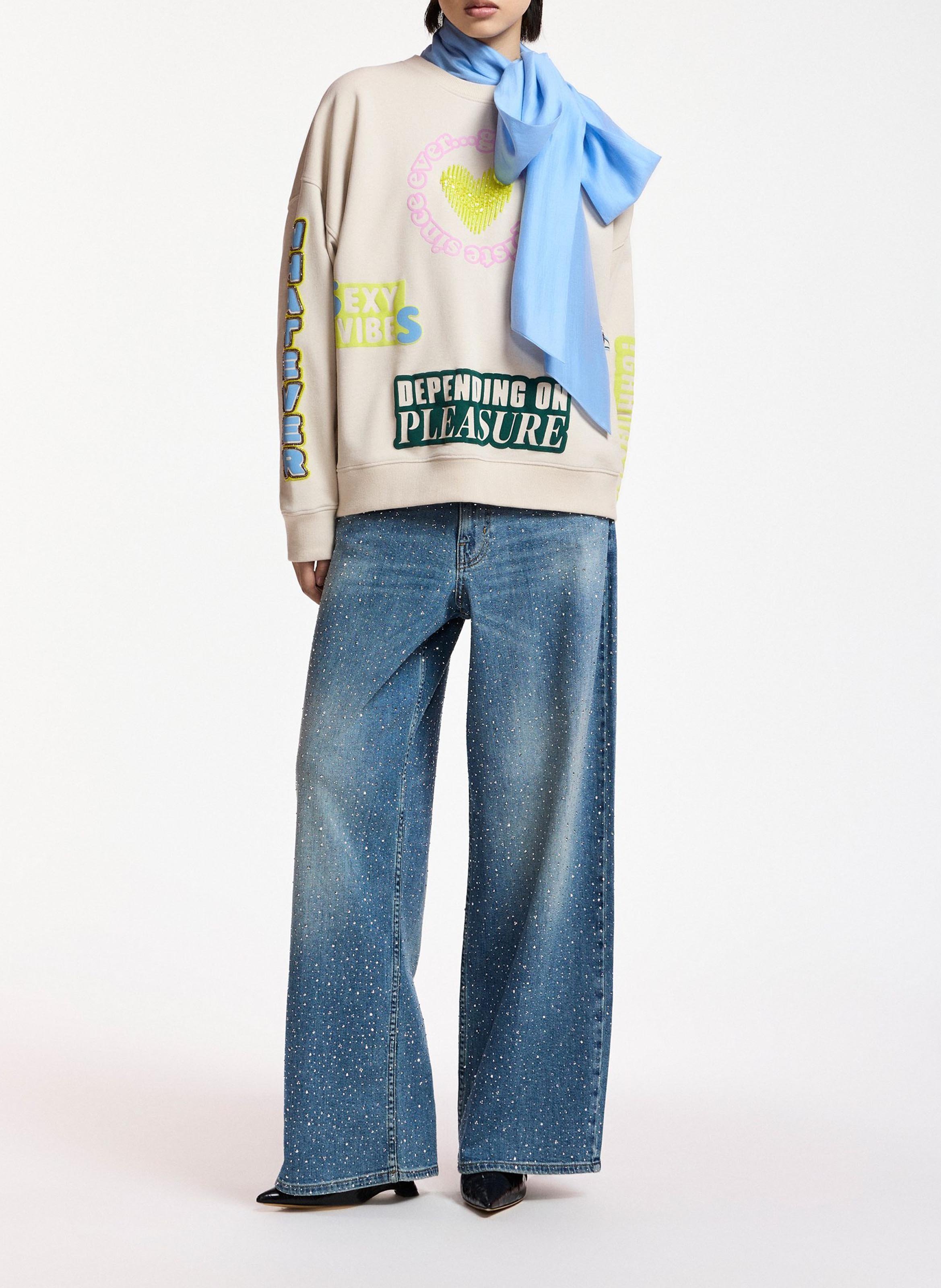 Sweat ample col rond imprimé en coton kampus ESSENTIEL ANTWERP Blanc