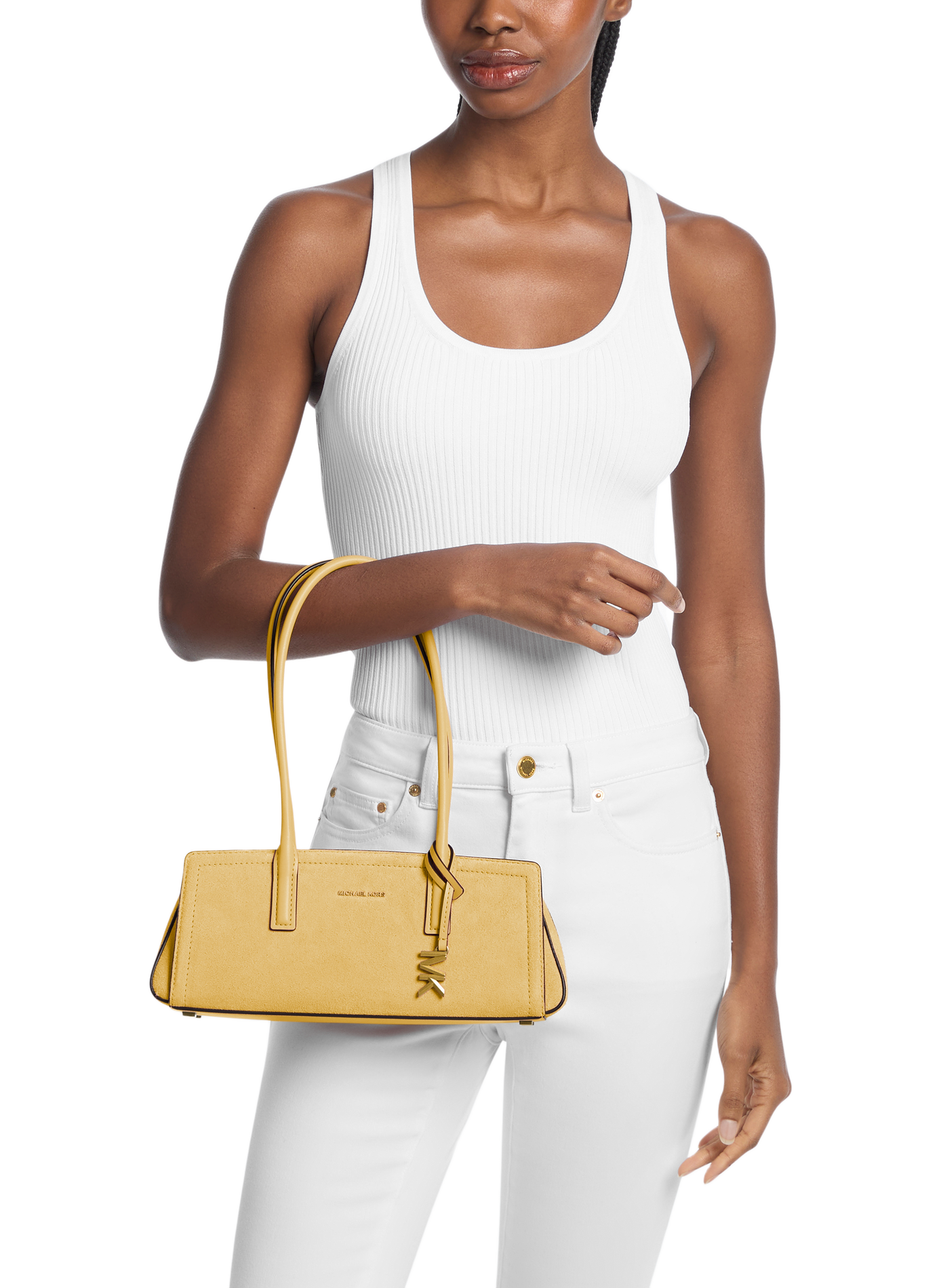 Laila leather handbag with metallic logo MICHAEL KORS Green