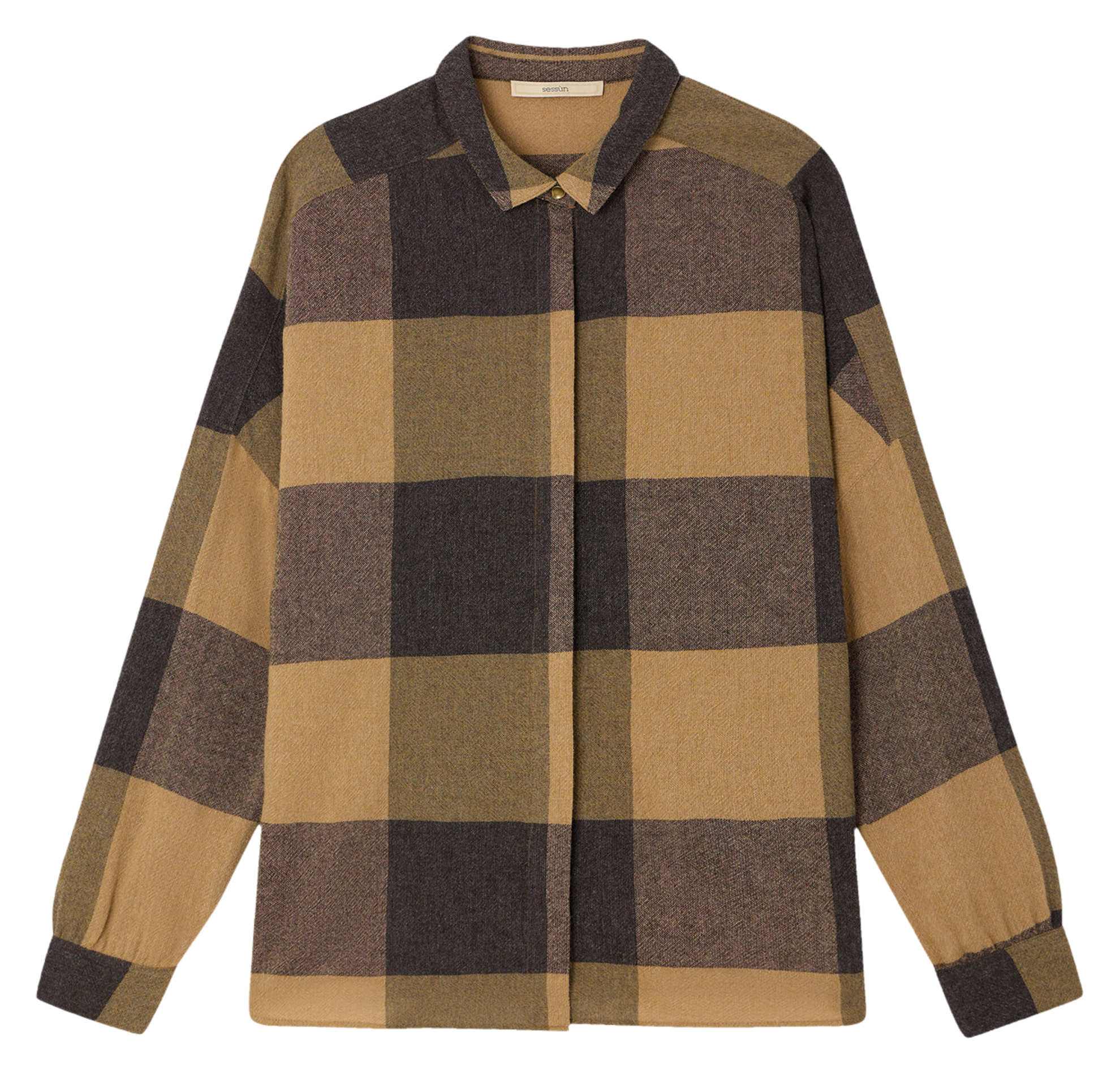 Chemise col classique ample en laine mélangée imprimée deliwool SESSUN Marron