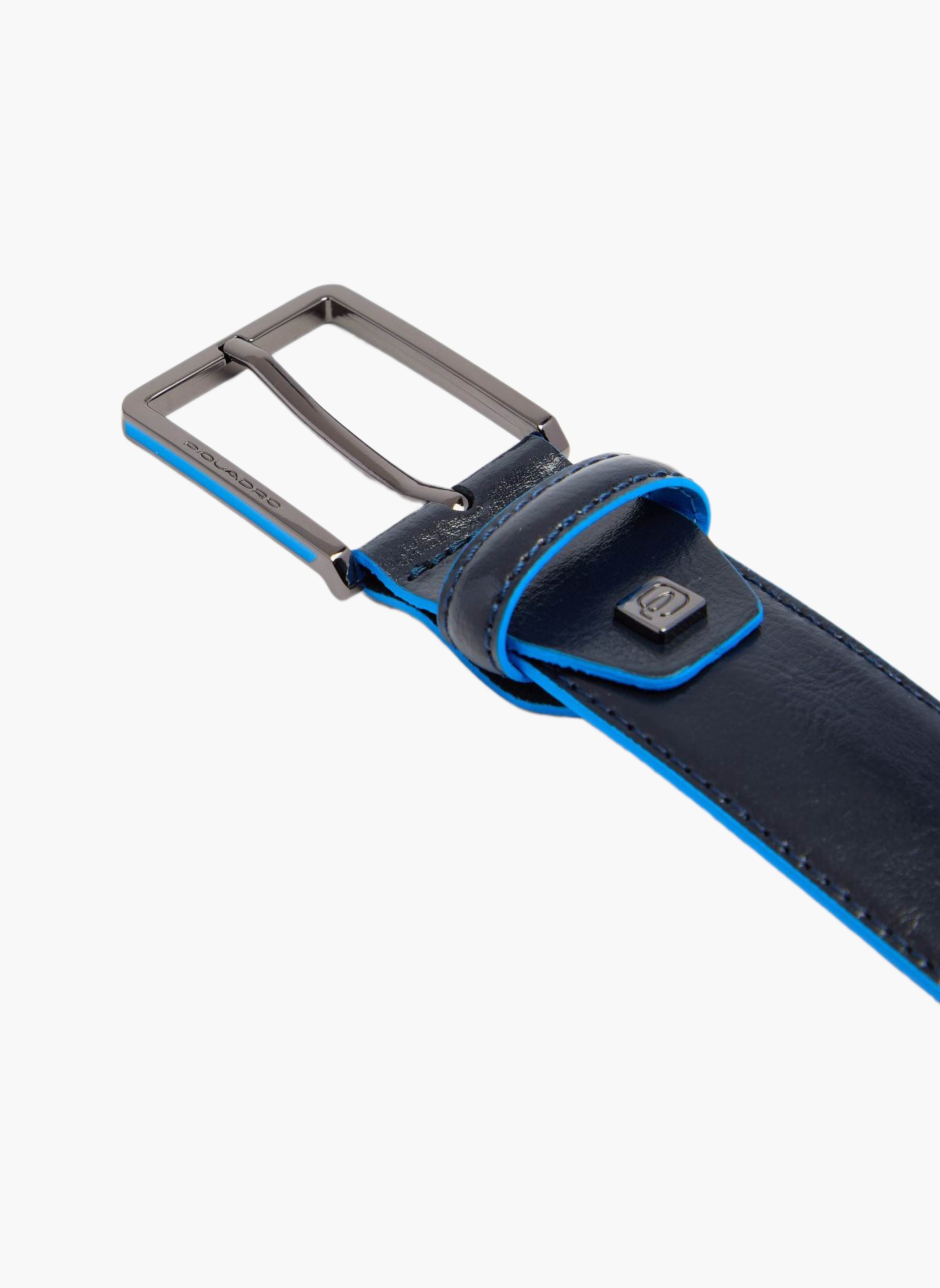 Men's leather belt with prong buckle, made in italy PIQUADRO Blue