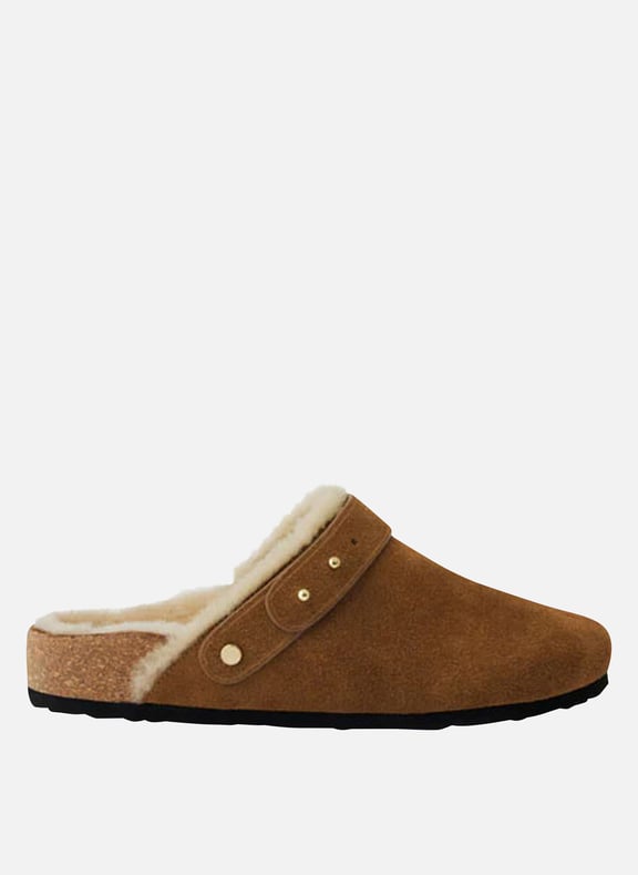 Sabots fourrés en cuir velours sleepy Beige by SOEUR SOEUR Sabots fourrés en cuir velours sleepy Beige