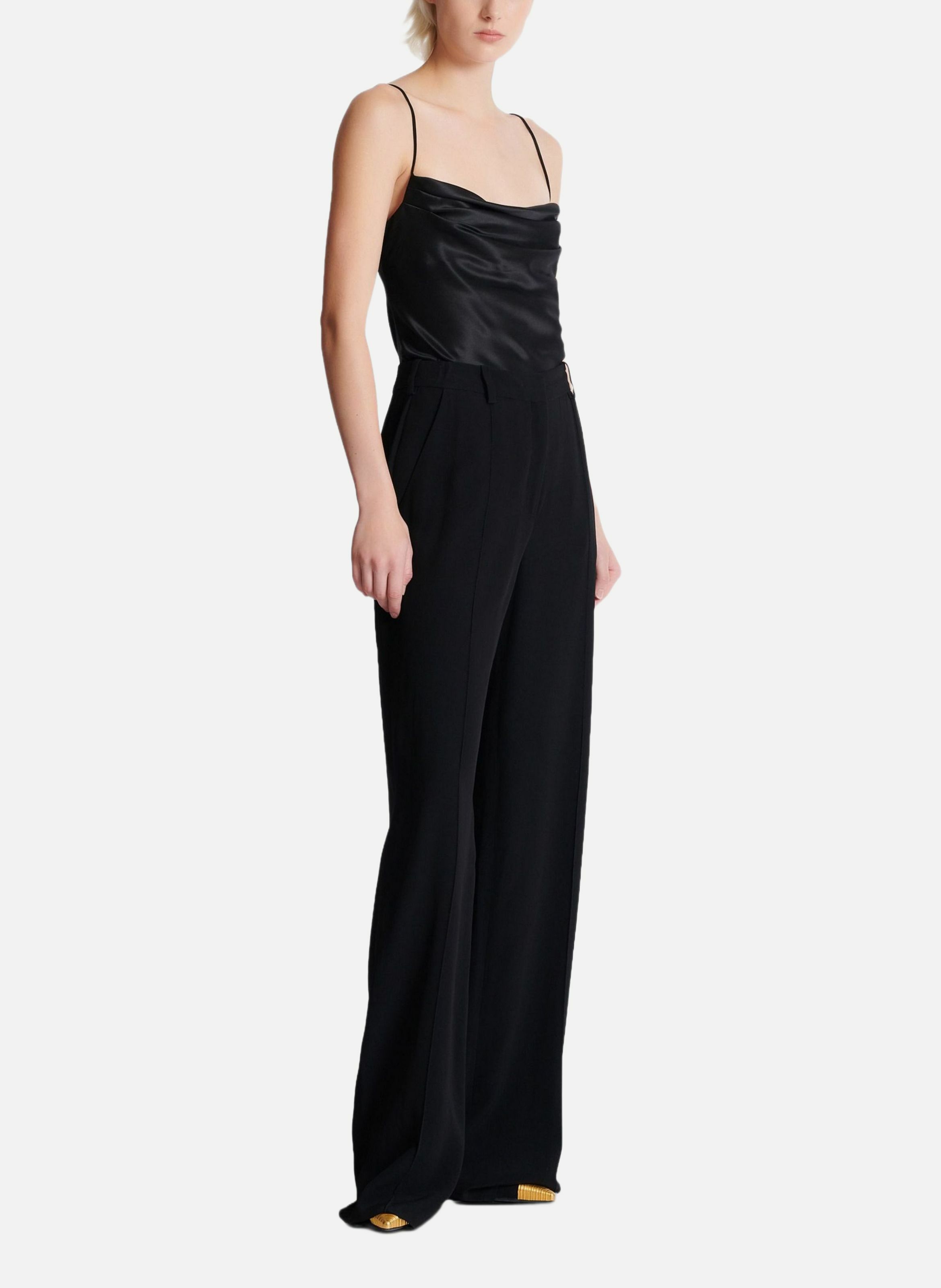 Pantalon tailleur droit en crêpe BALMAIN Noir