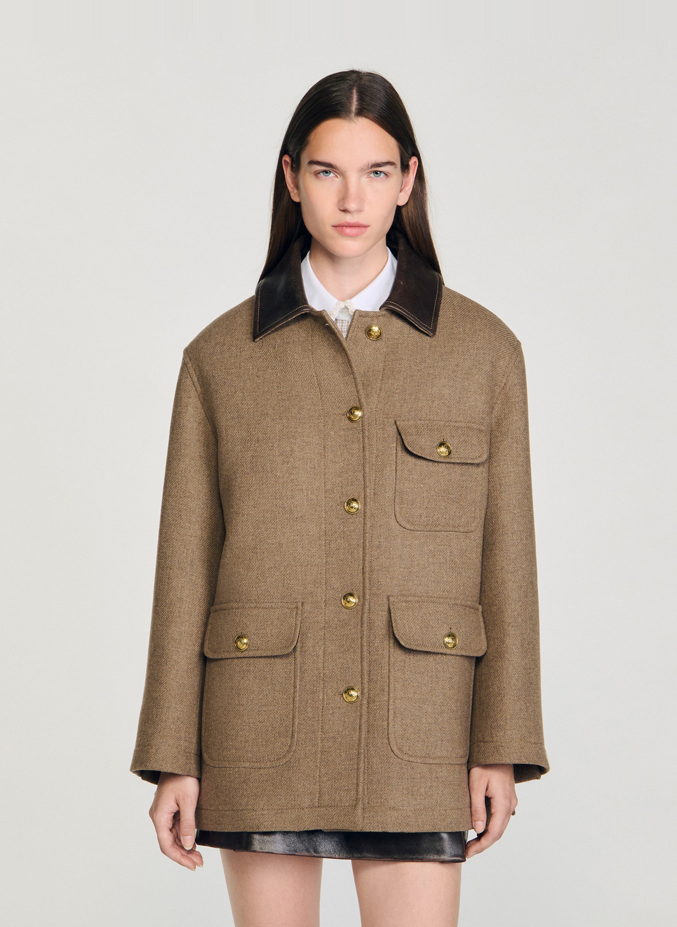 Manteau col classique en laine mélangée SANDRO Beige