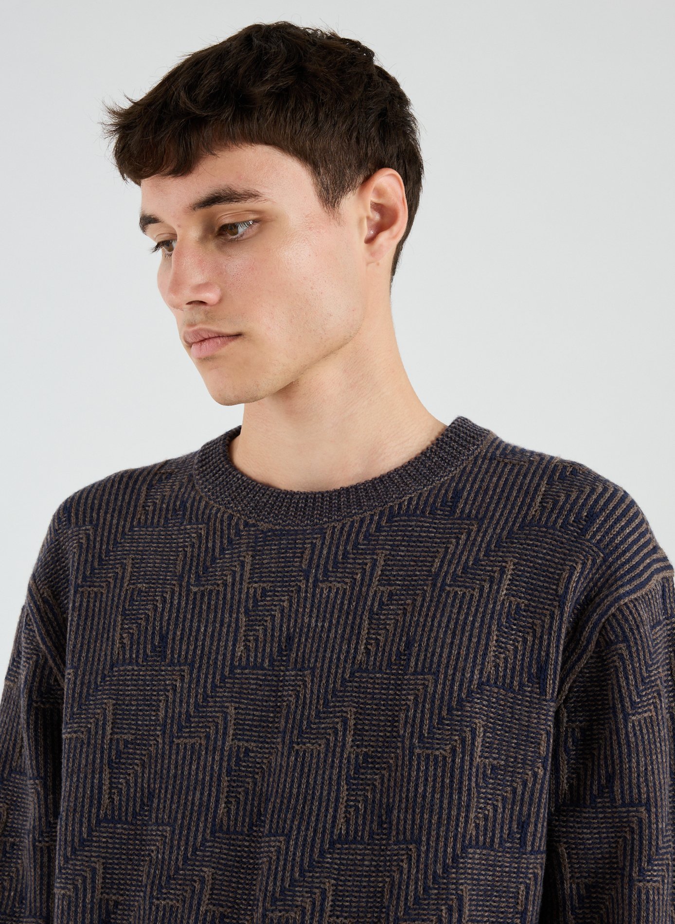 Round-neck Merino wool sweater with patterns PAUL SMITH Brown