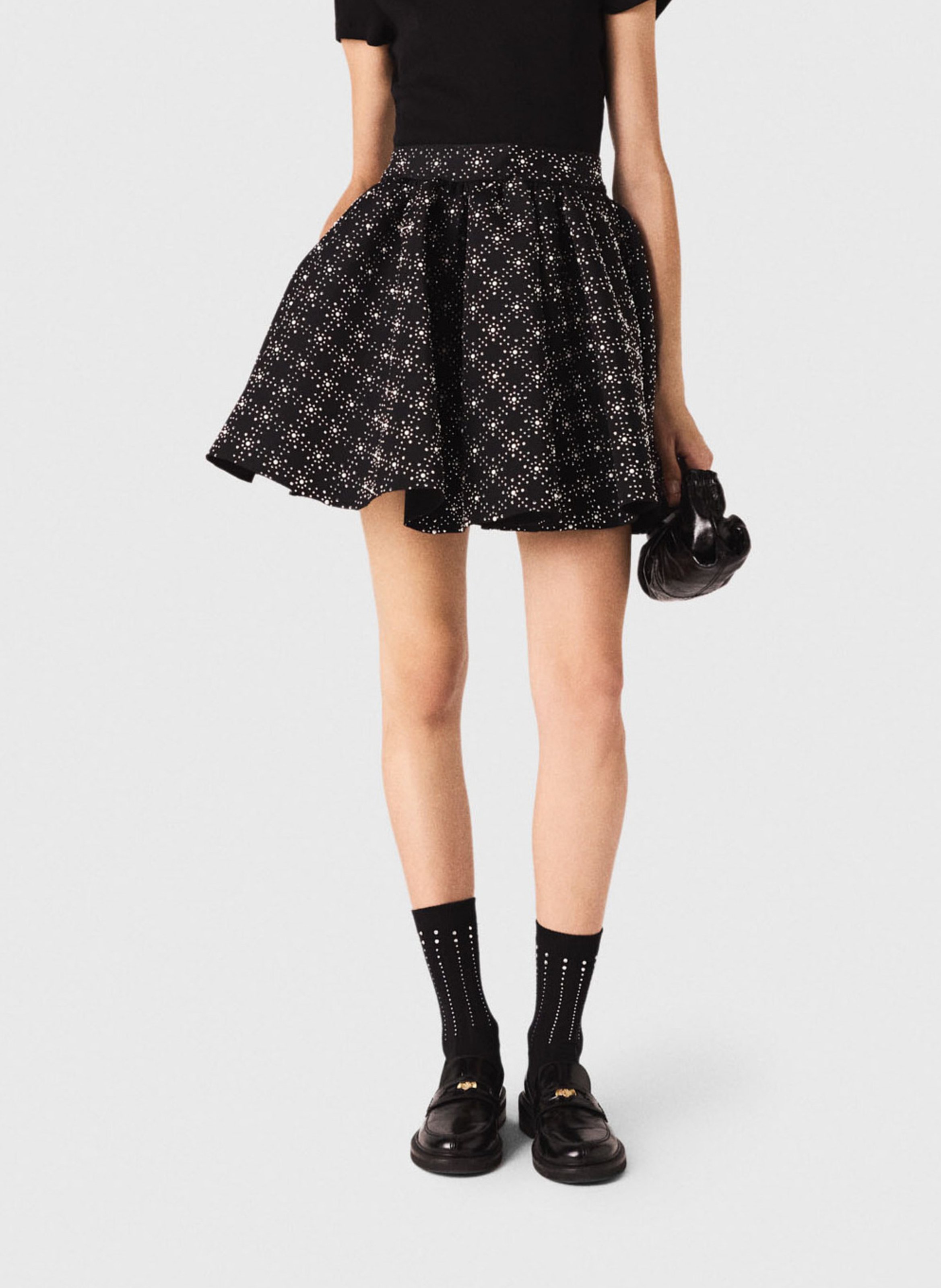 Jupe courte imprimée à taille haute MAJE Noir