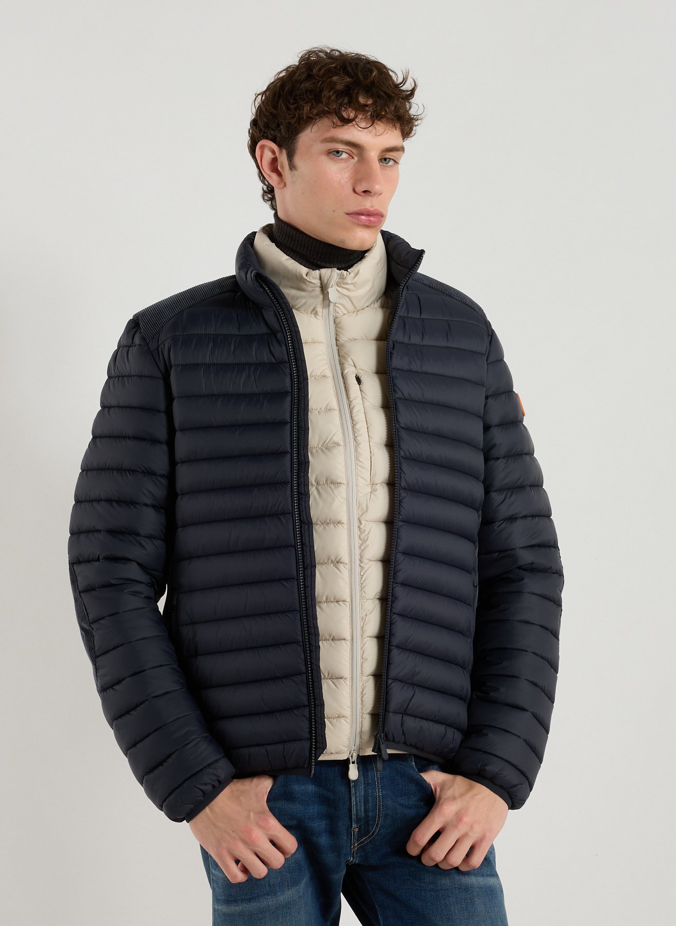 SAVE THE DUCK Quilted straight velvet puffer jacket Blue