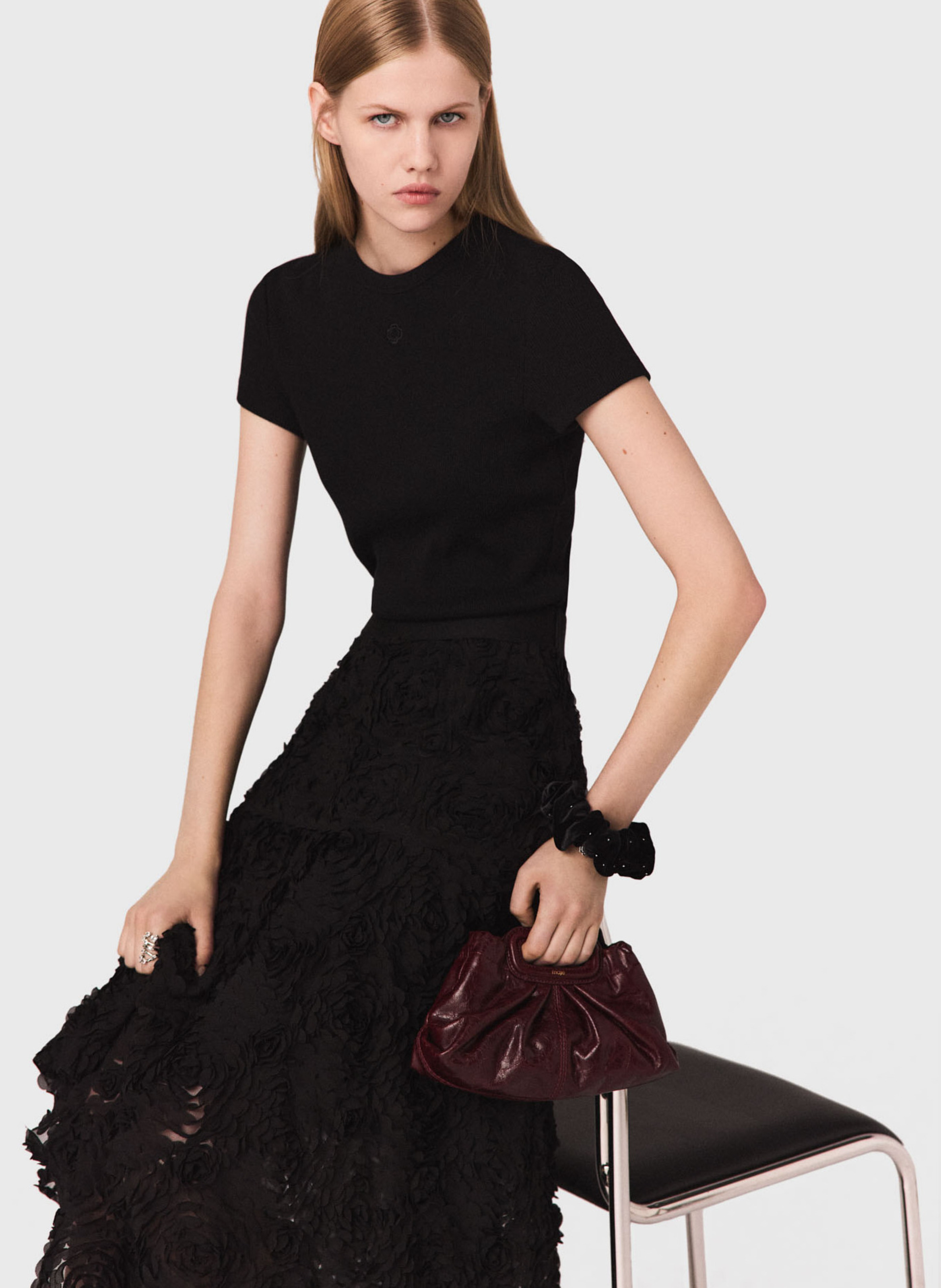 Tee-shirt col rond en coton mélangé MAJE Noir