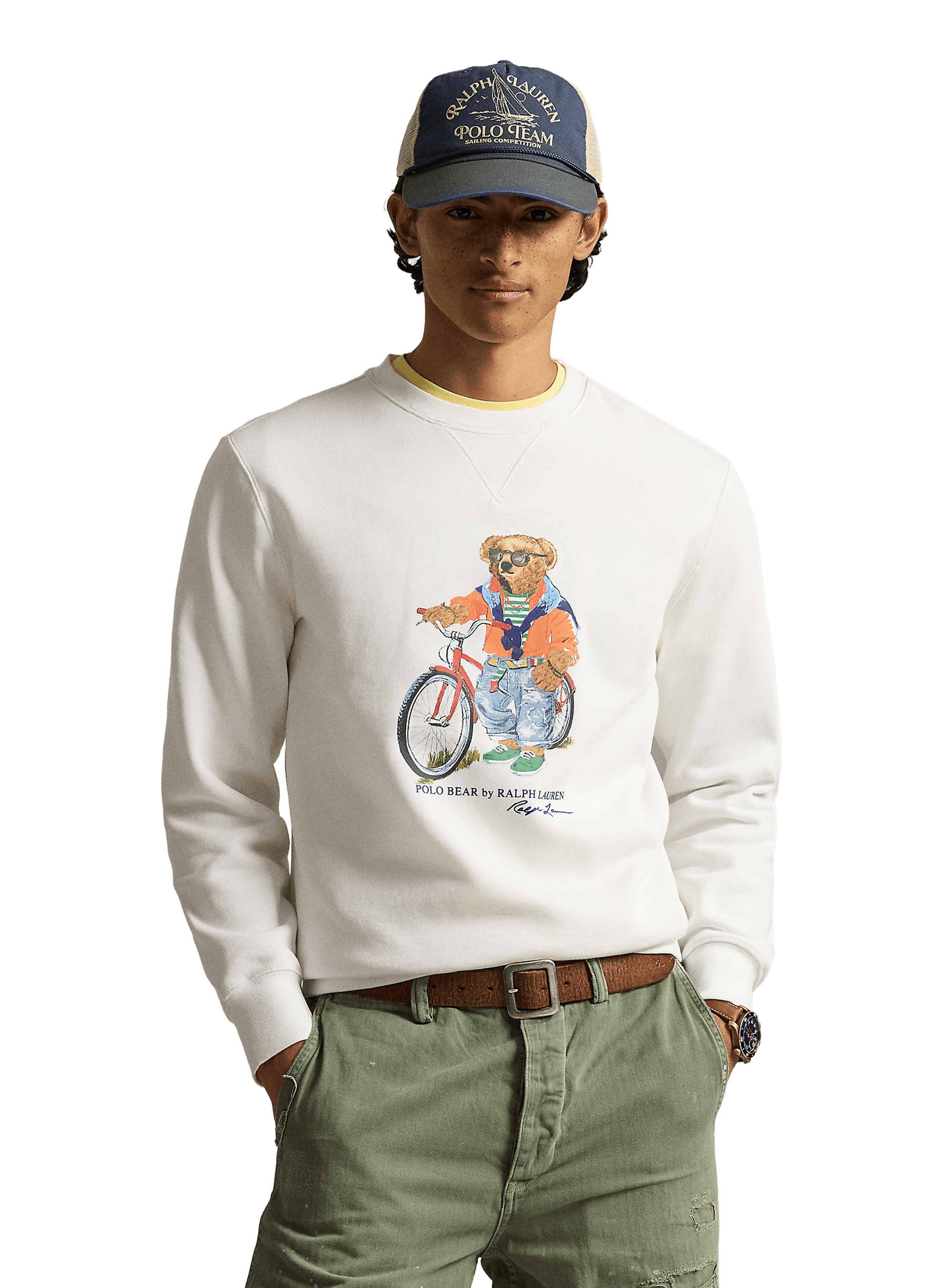 Sweat imprimé à col rond en coton mélangé POLO RALPH LAUREN White