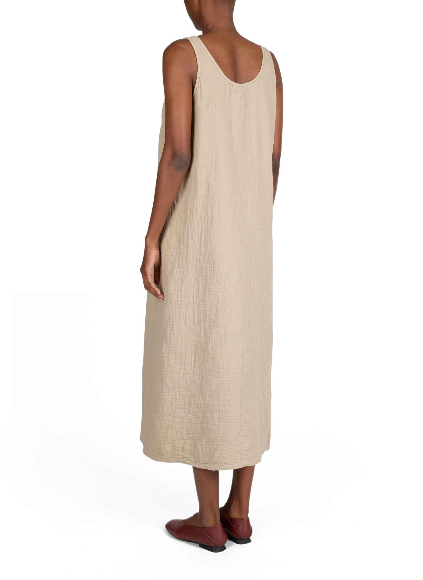 Dress Clevland with round neckline in quilted cotton AOKYANOS Beige