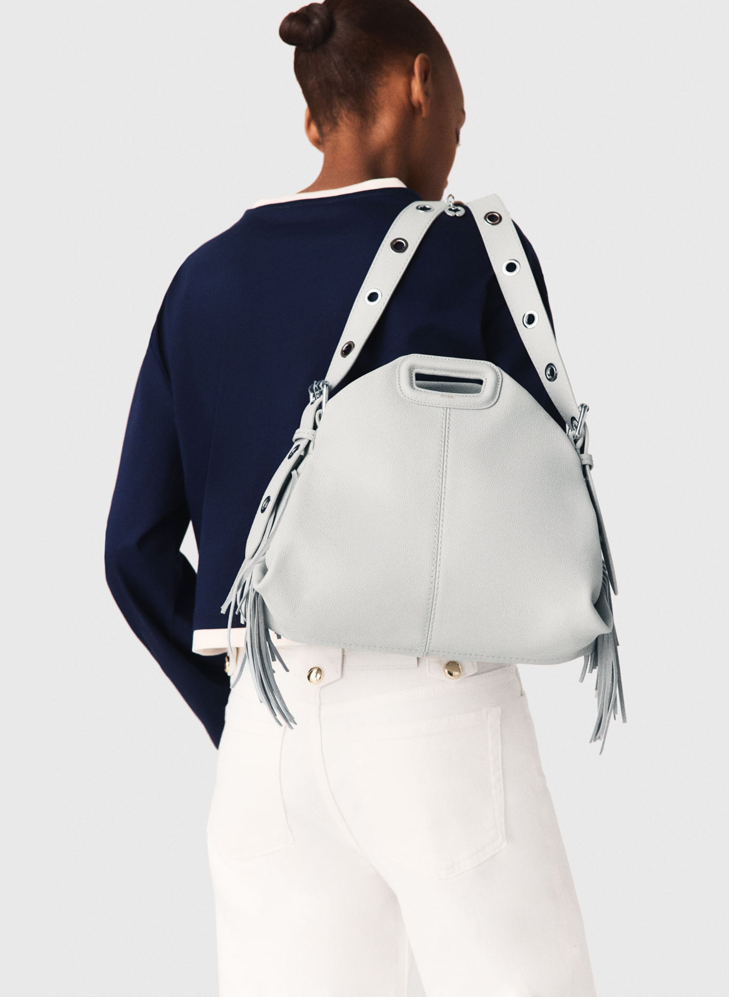 Sac bandoulière en cuir miss m MAJE Gris