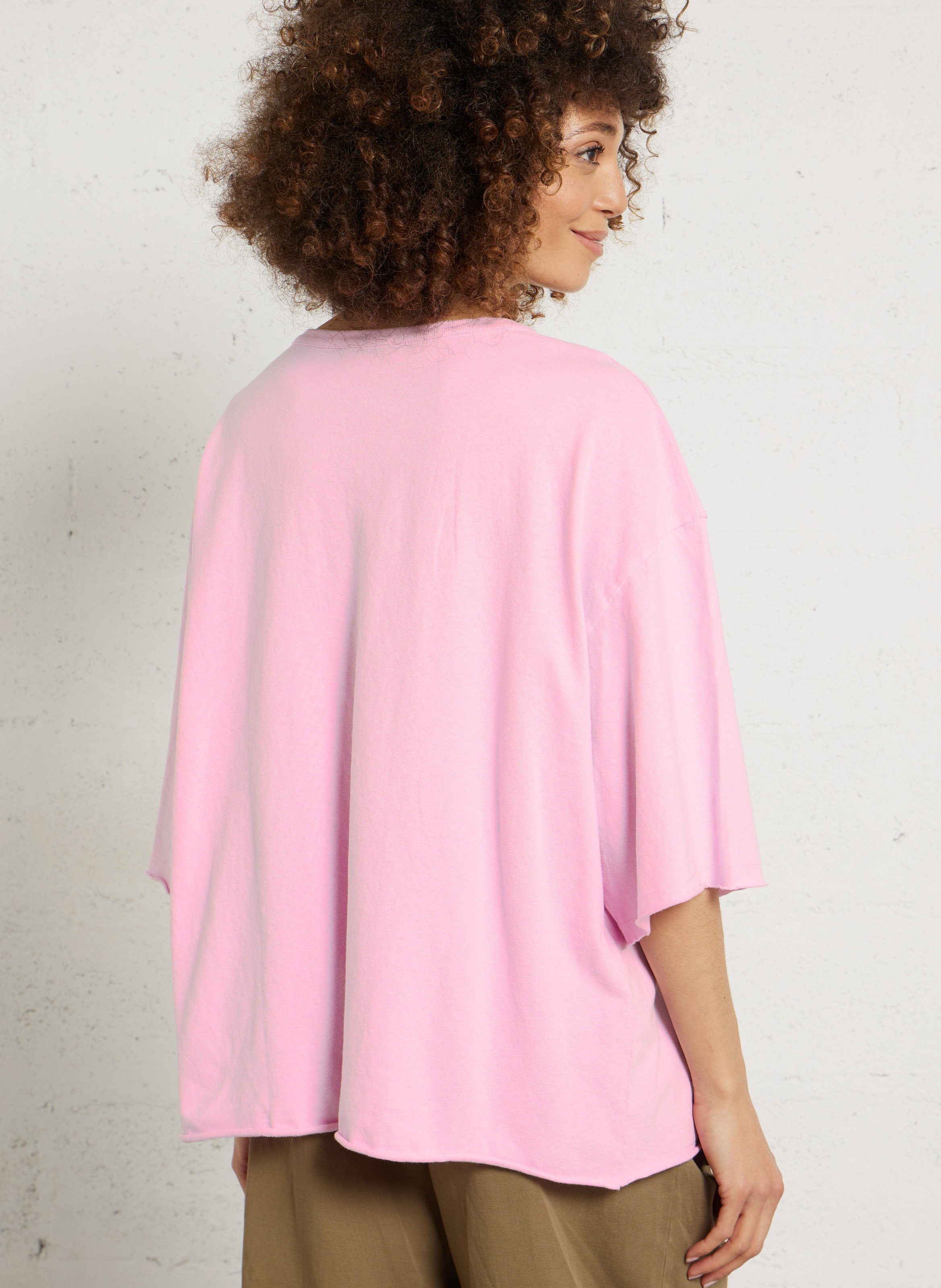 Tee-shirt fluide col rond en coton uni ykobow AMERICAN VINTAGE Rose