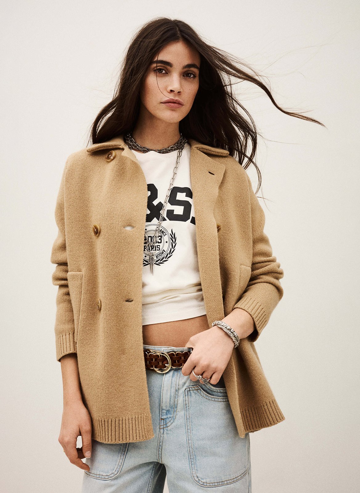 Manteau boutonné en laine mélangée vesta BA&SH Marron