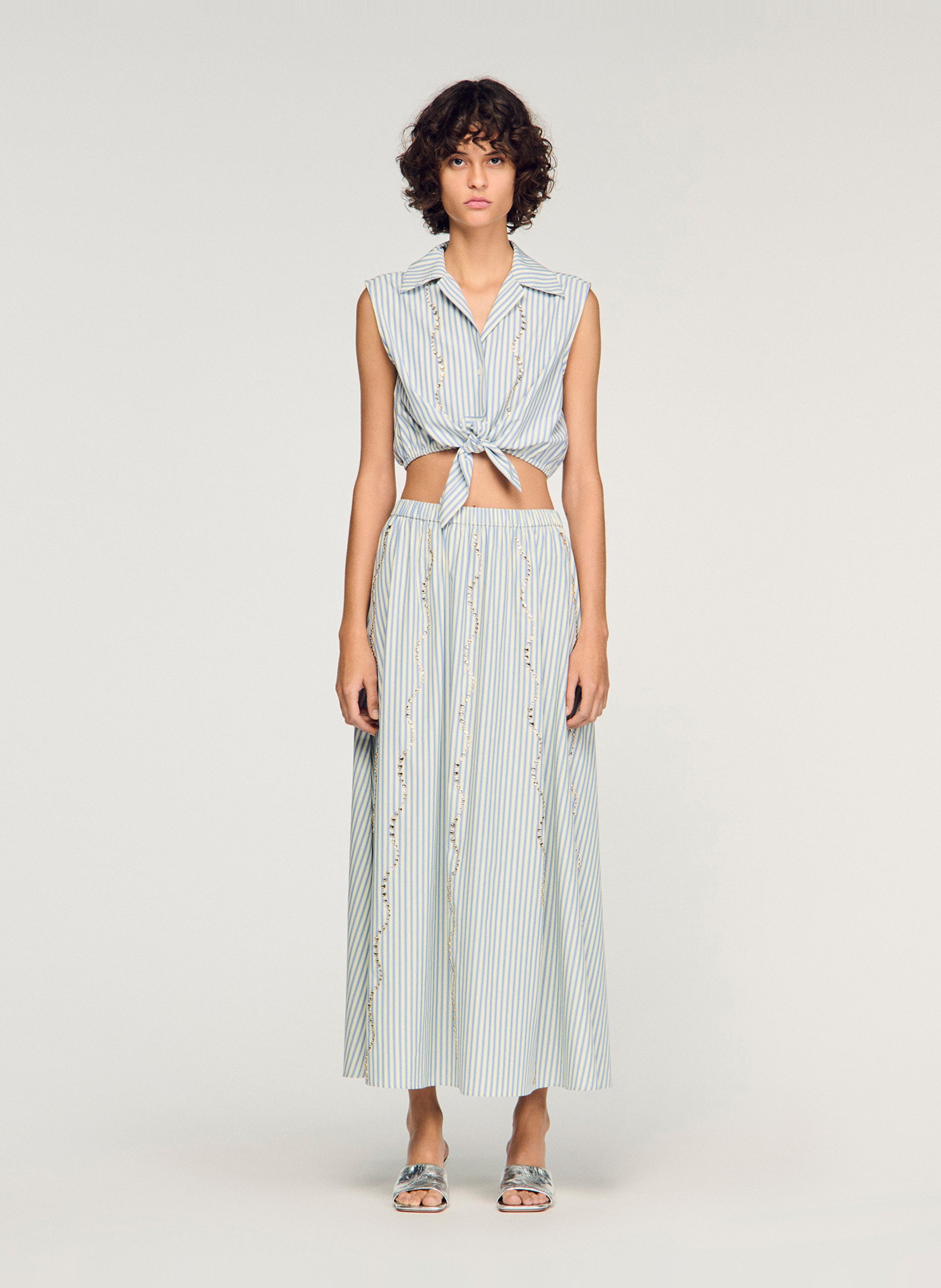 Chemise droite col classique rayée SANDRO Bleu