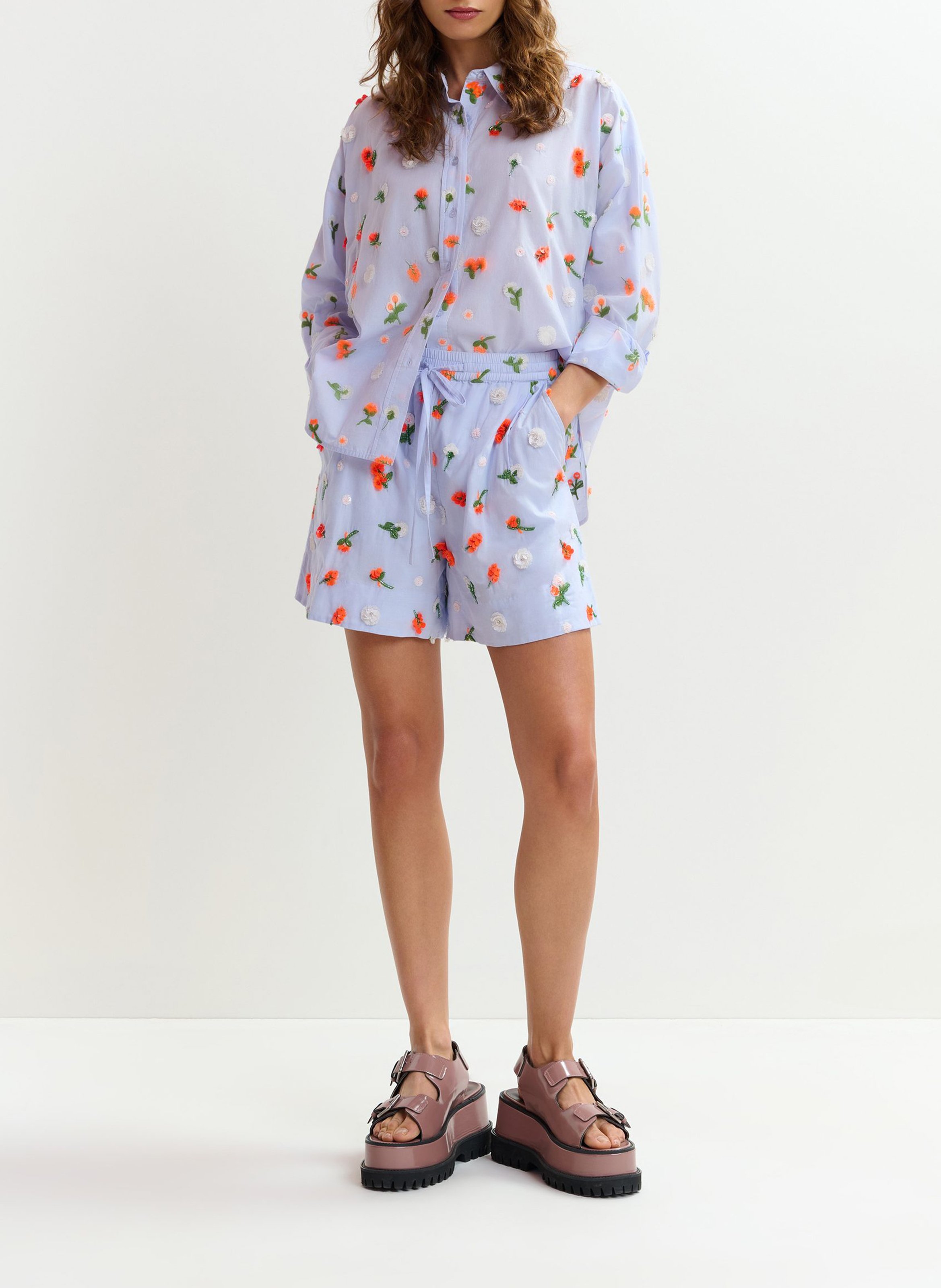 Chemise ample brodée en coton jimena ESSENTIEL ANTWERP Bleu