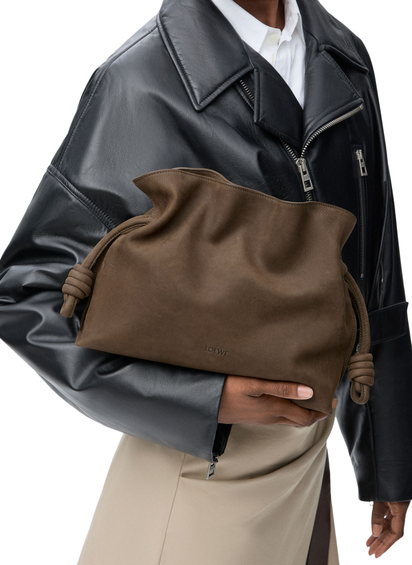 Medium Flamenco Grained Nubuck Clutch LOEWE Brown