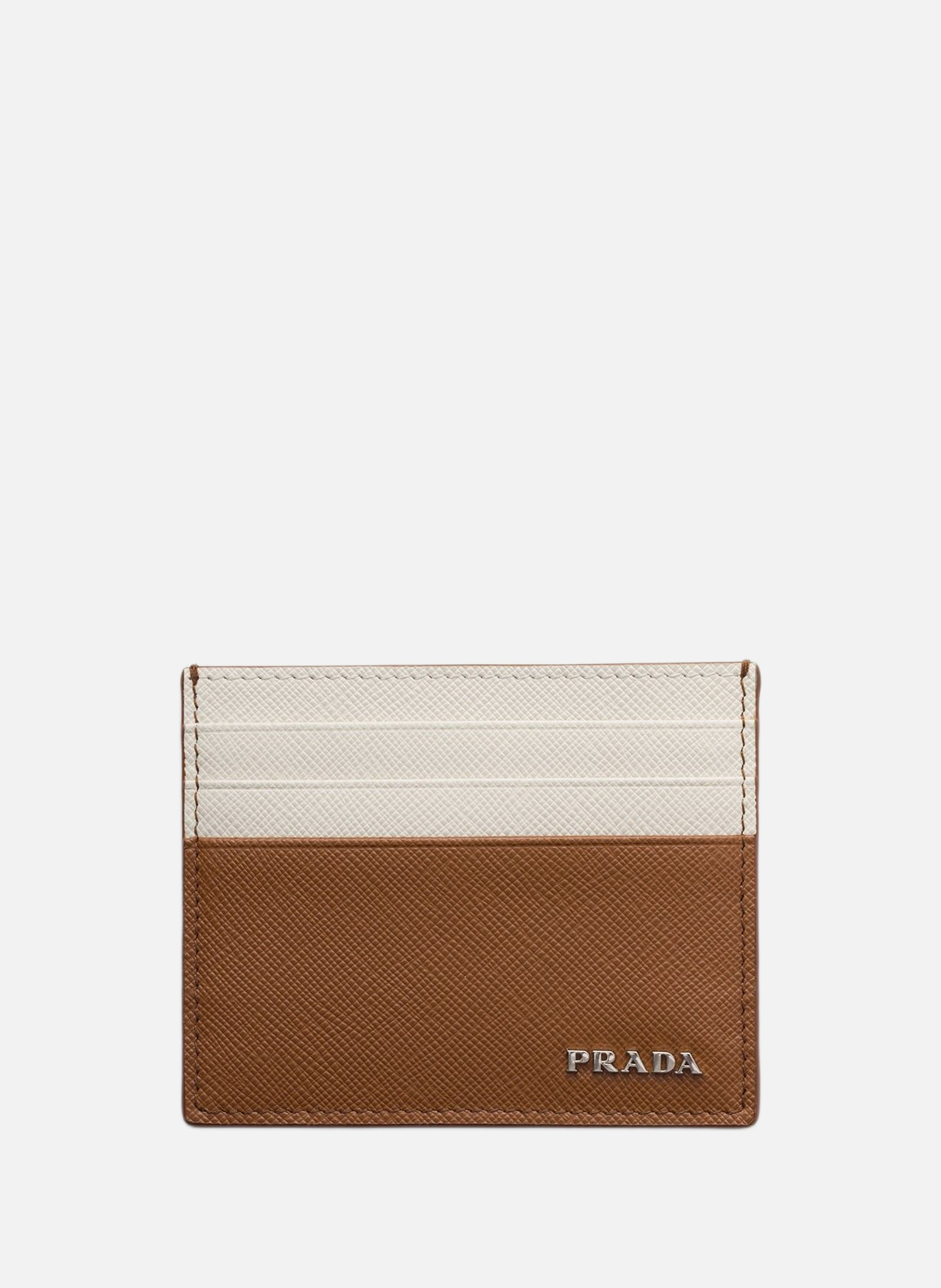 Porte-cartes en cuir saffiano PRADA Marron