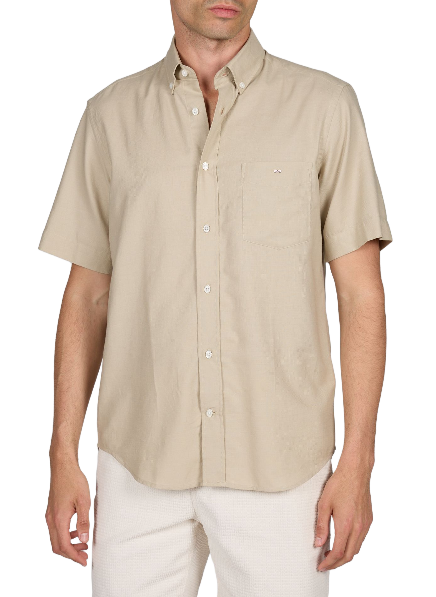 Chemise à manches courtes en piqué de coton EDEN PARK Beige