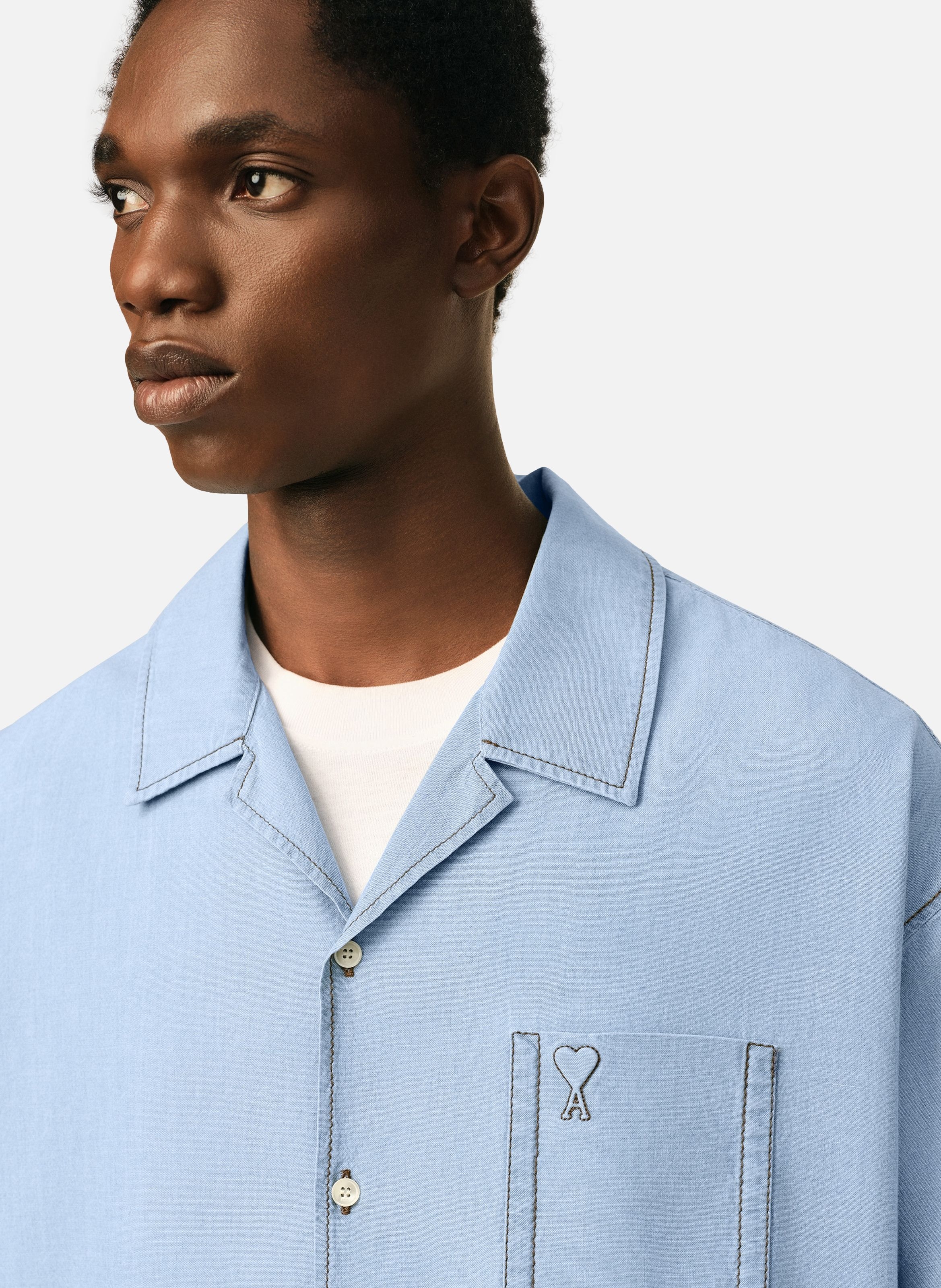Chemise boxy manches courtes ami de coeur embossé en coton AMI PARIS Bleu