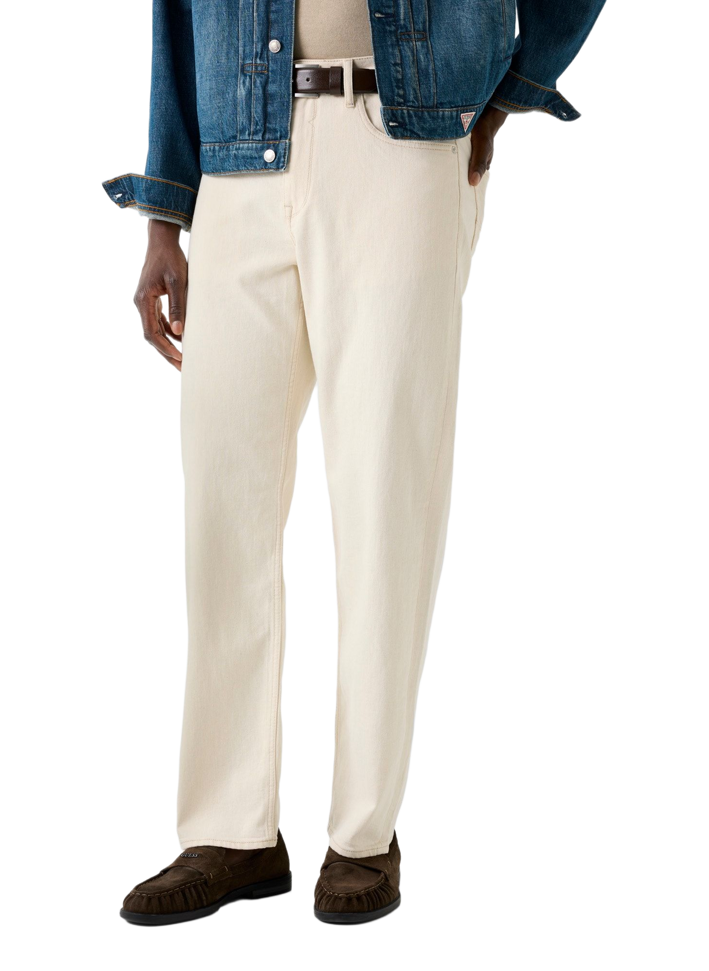 Jean Owen relaxed à taille mi-haute en coton GUESS Beige