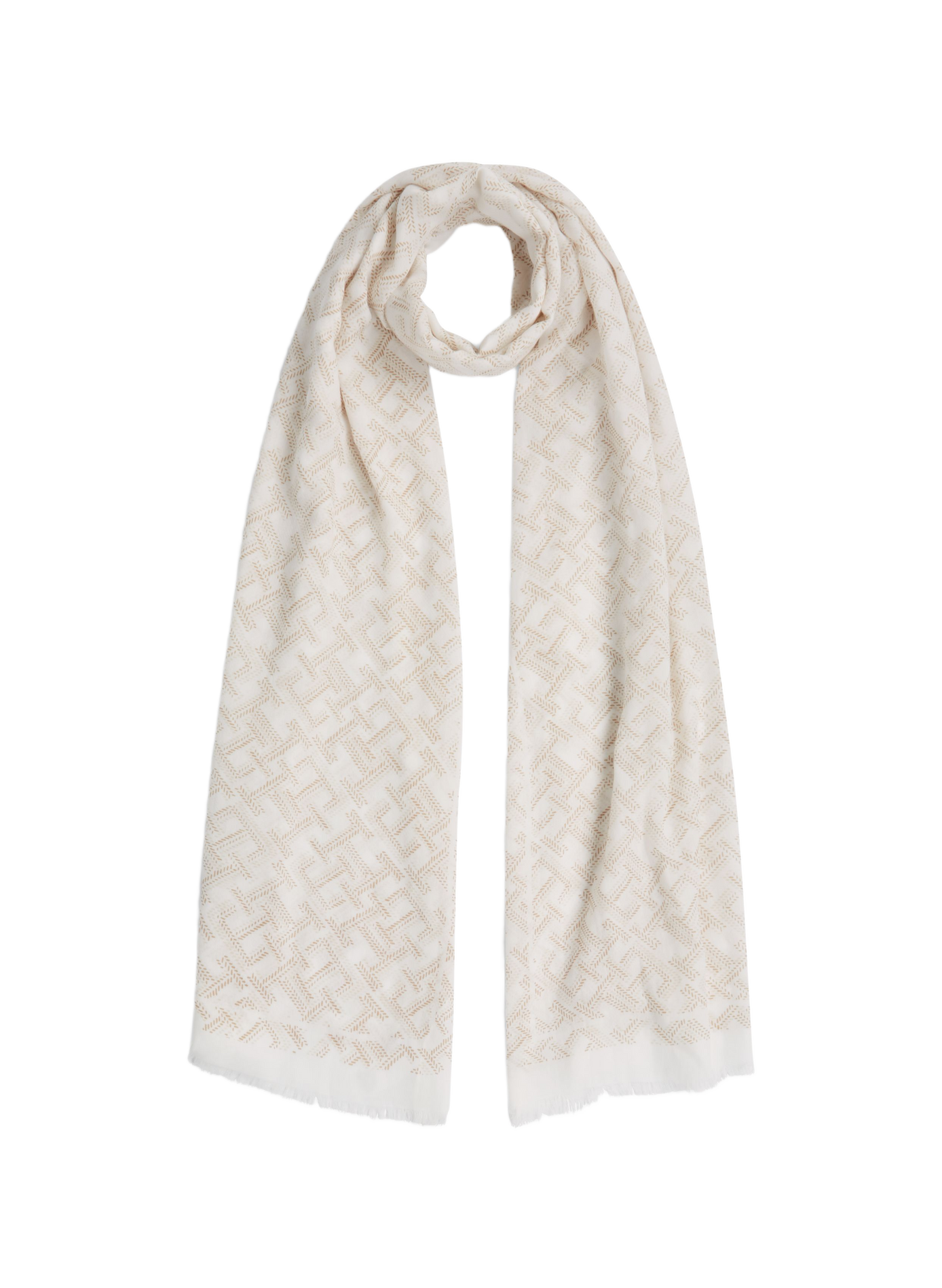 Printed scarf with frayed edges in a cotton blend  Soft cream