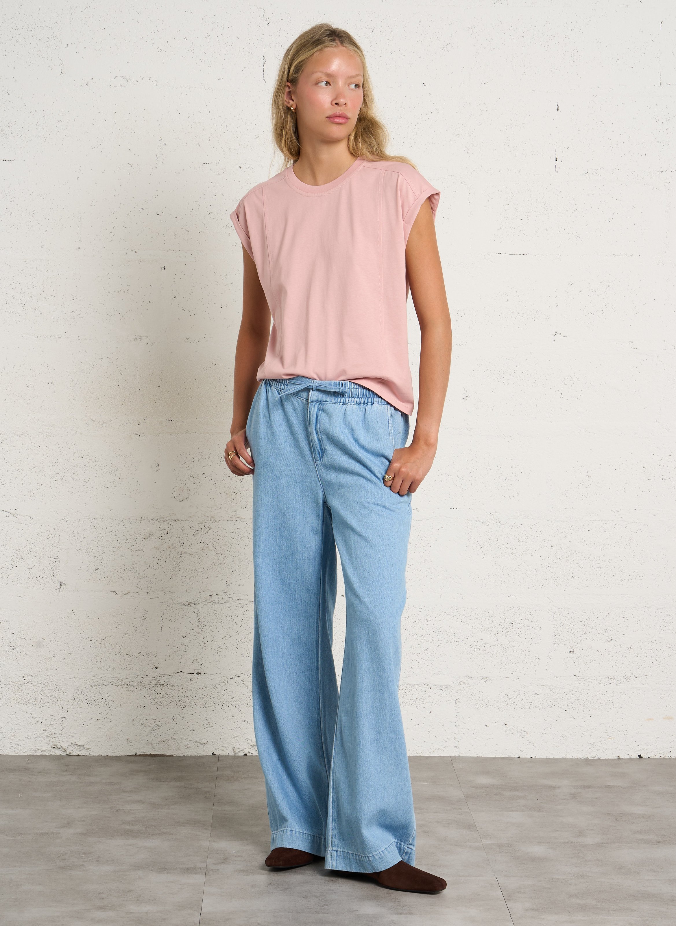 Tee-shirt ample col rond en coton timeo MAISON 123 Rose
