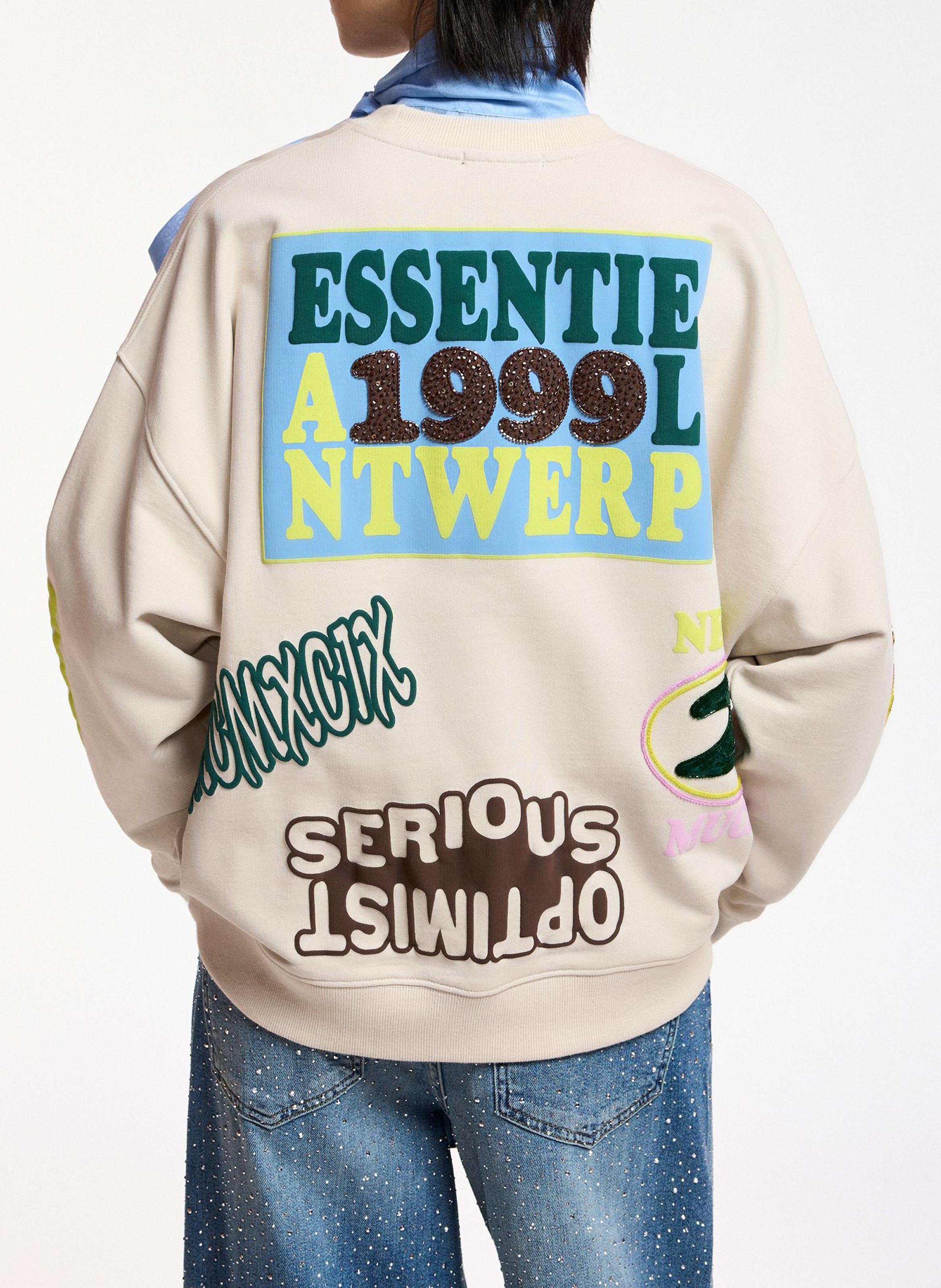 Sweat ample col rond imprimé en coton kampus ESSENTIEL ANTWERP Blanc