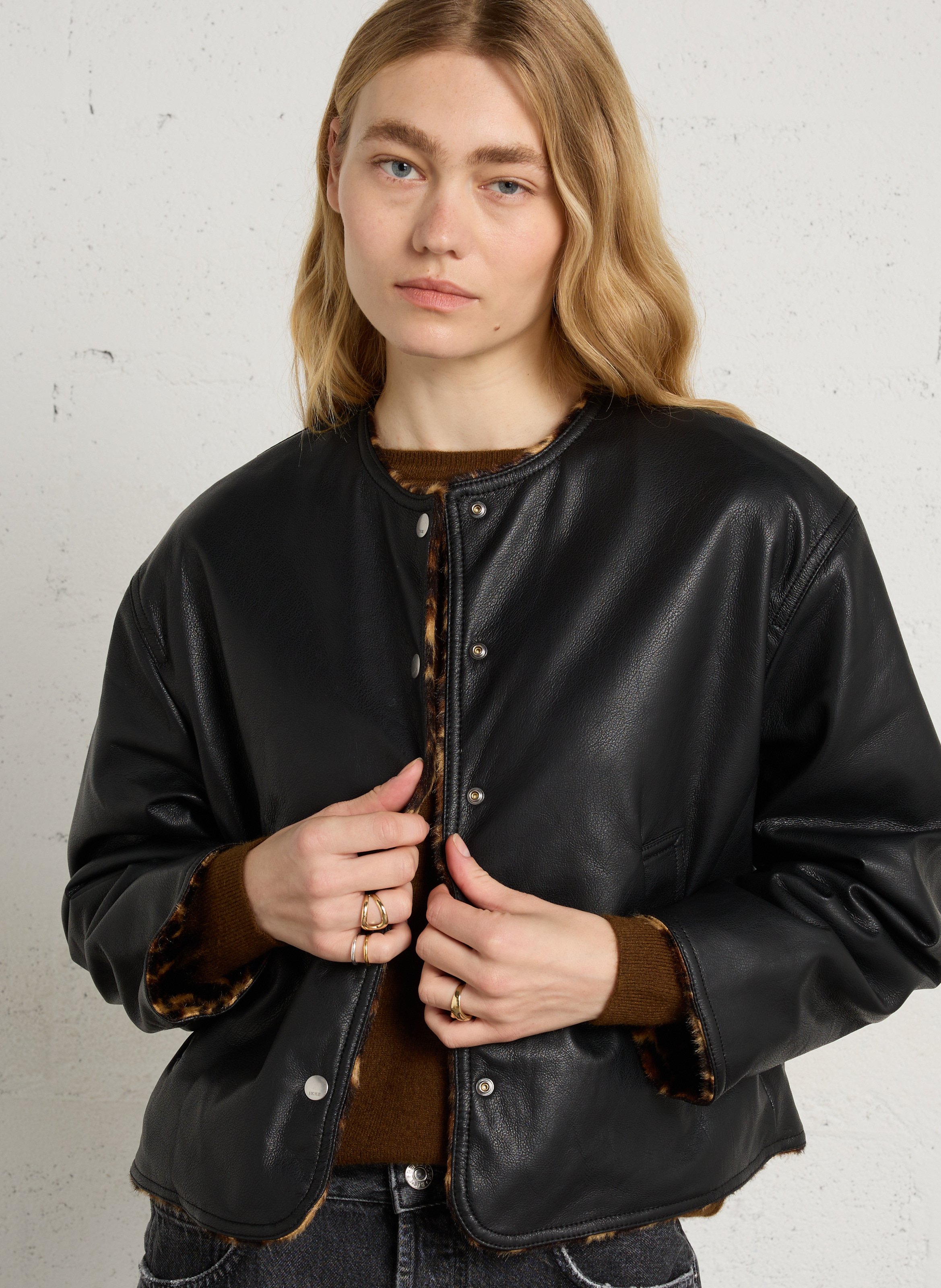 Veste courte réversible effet fourrure IKKS Noir