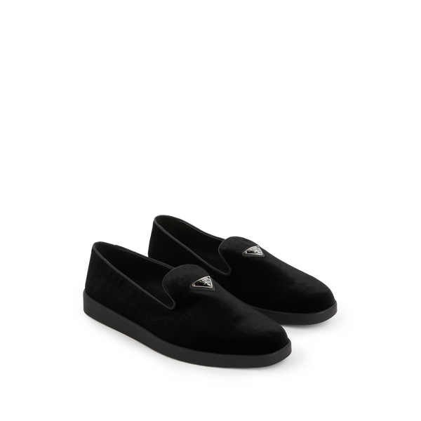 Prada Velvet Slippers In Black