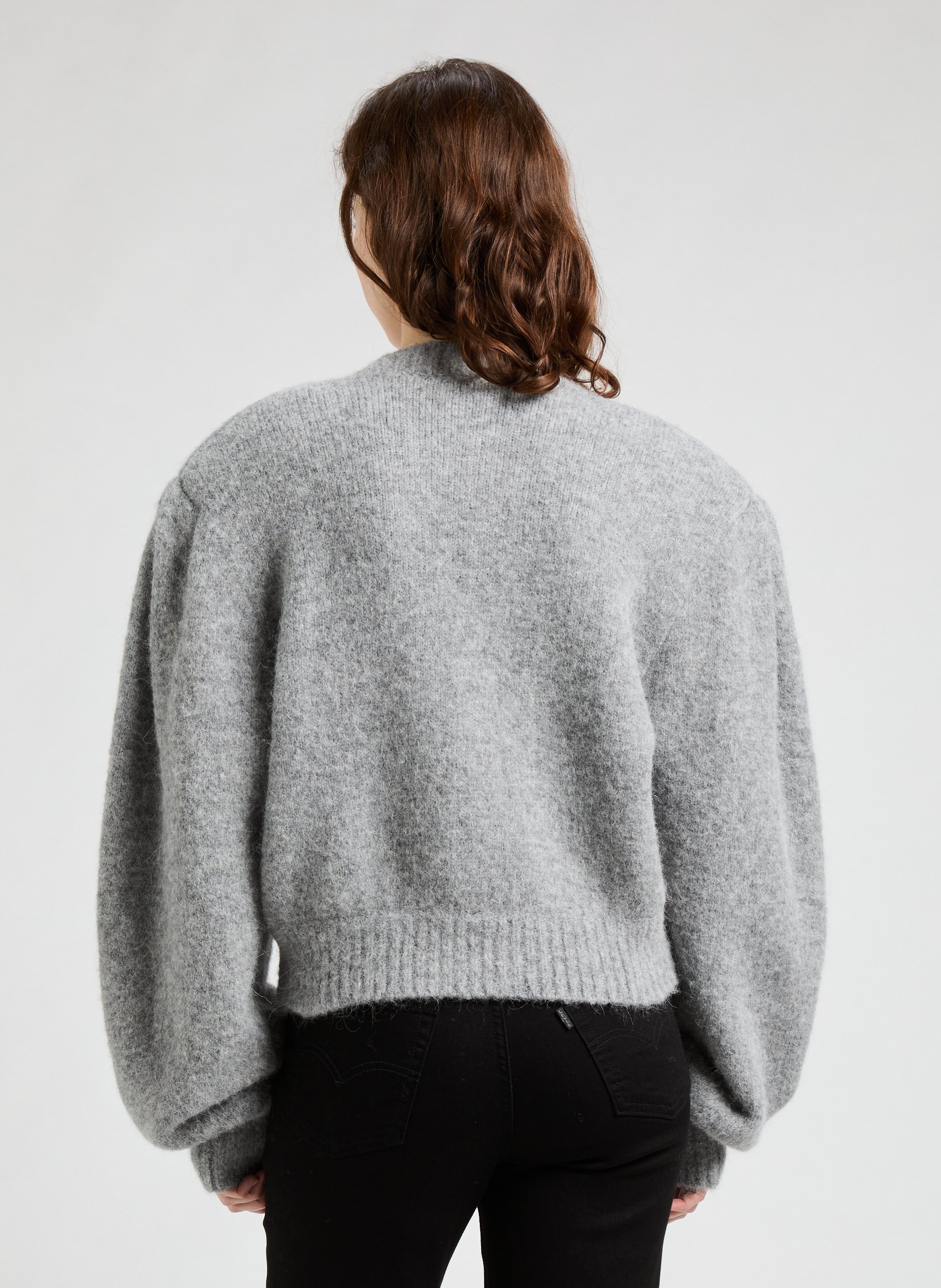 Cardigan court en laine et alpaga ROTATE Gris