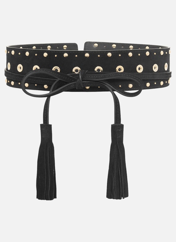 Ceinture corset en cuir velours avec studs et oeillets - isla Noir by PABLO PABLO Ceinture corset en cuir velours avec studs et oeillets - isla Noir