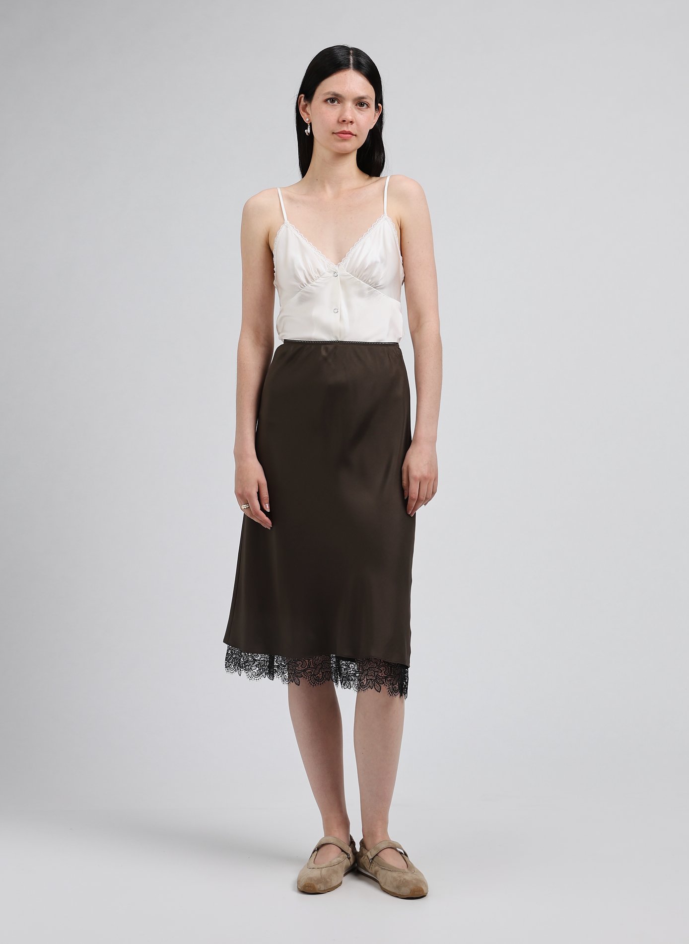 Jupe en soie et dentelle ROHE FRAMES Blanc