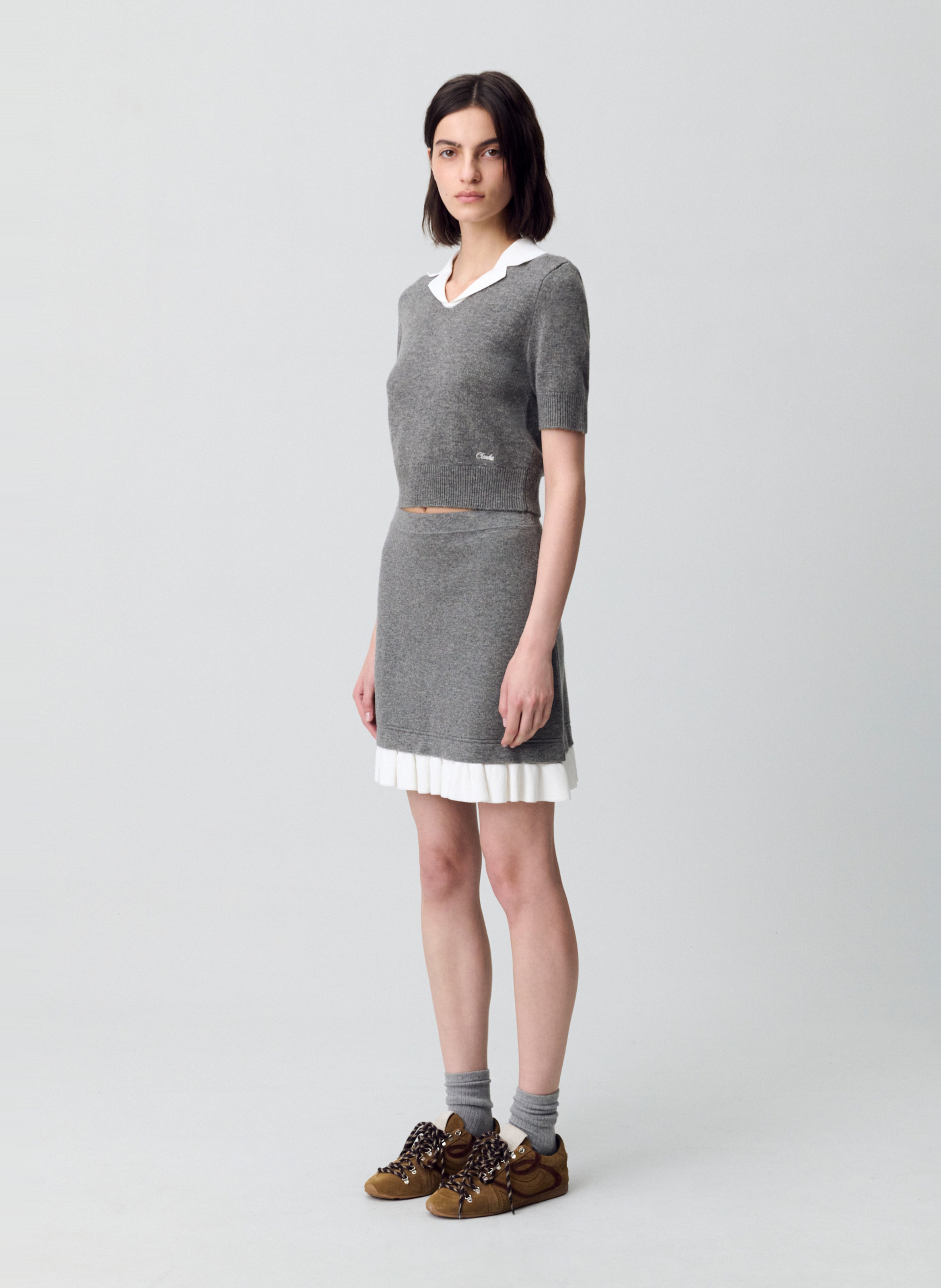 Jupe courte en mailles fines mag CLAUDIE PIERLOT Gris