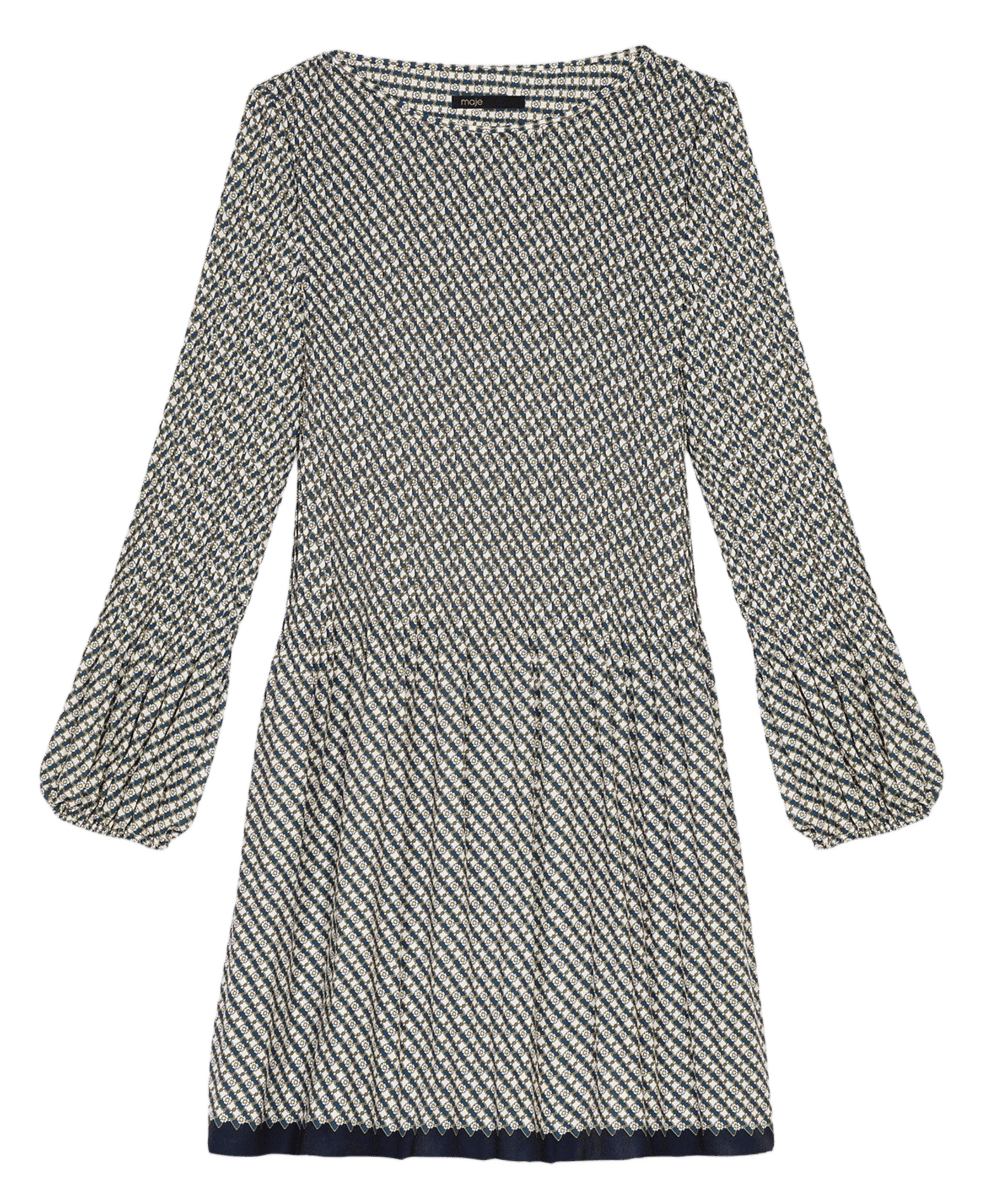 Robe courte col rond en jacquard Beige