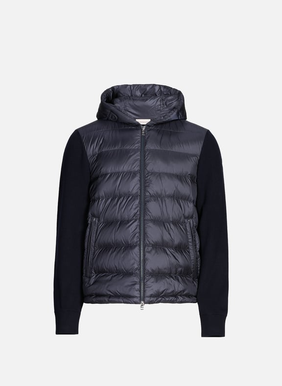 Bi-material virgin wool cardigan Blue by MONCLER MONCLER Bi-material virgin wool cardigan Blue