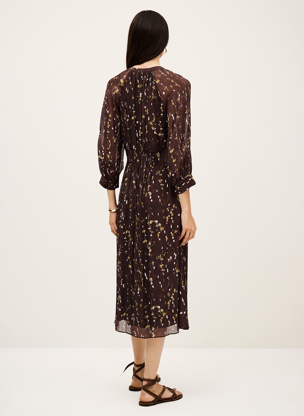 Robe midi col tunisien imprimée karla Marron