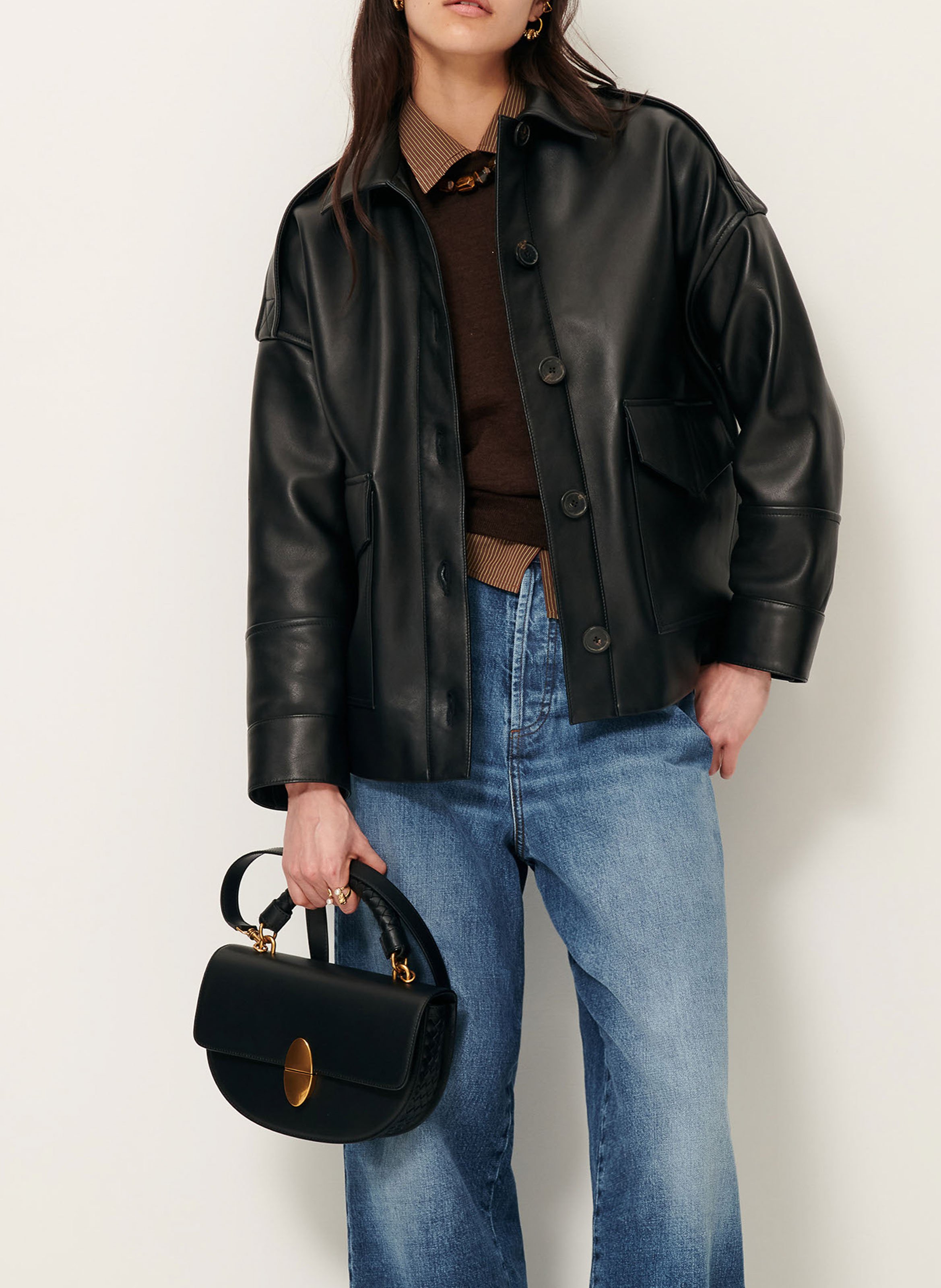 Veste ample boutonnée en cuir harriboyd  Black