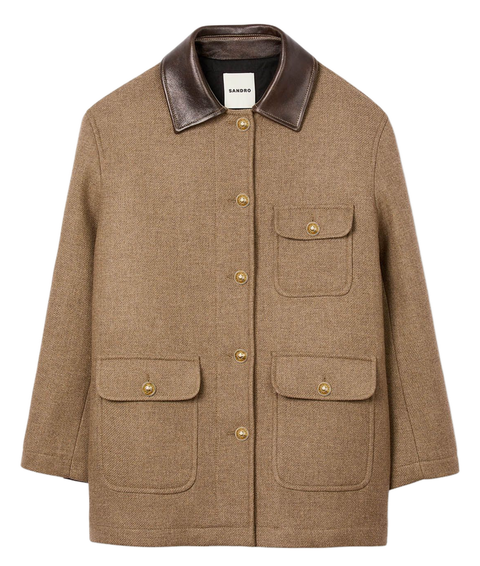 Manteau col classique en laine mélangée SANDRO Beige