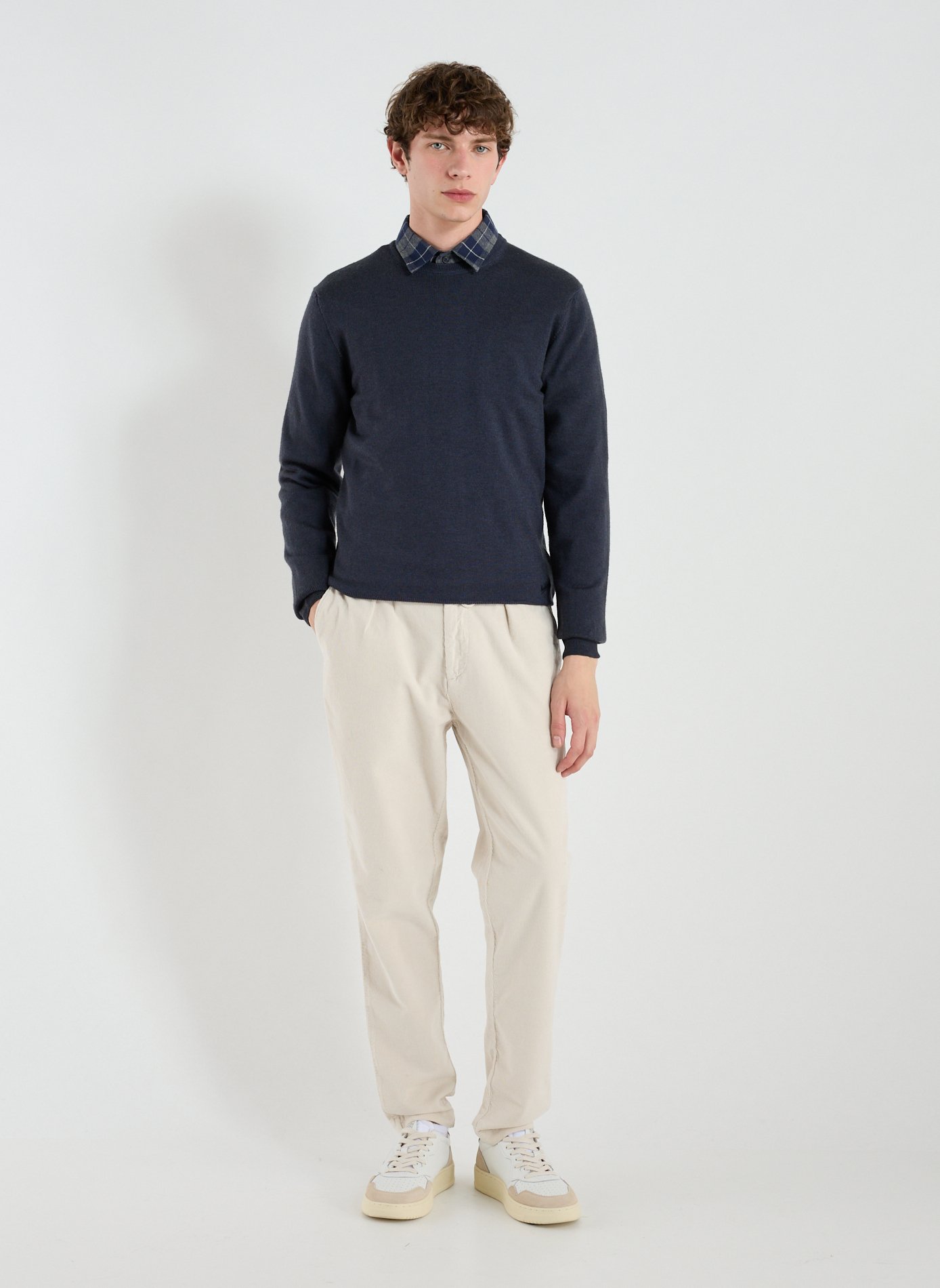 Pull col rond en laine WOOLRICH Bleu