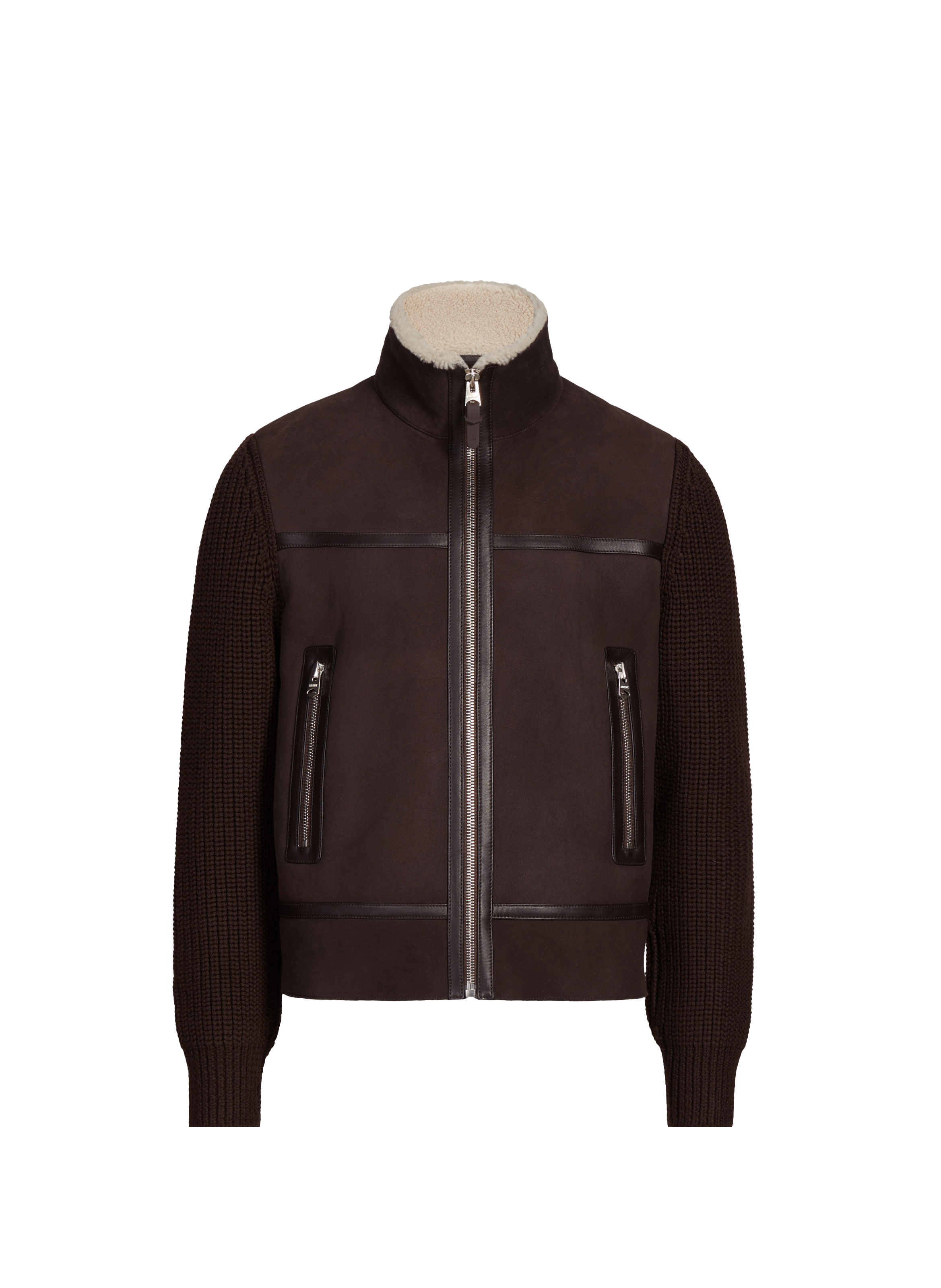 Veste col montant en cuir et laine mérinos MACKAGE