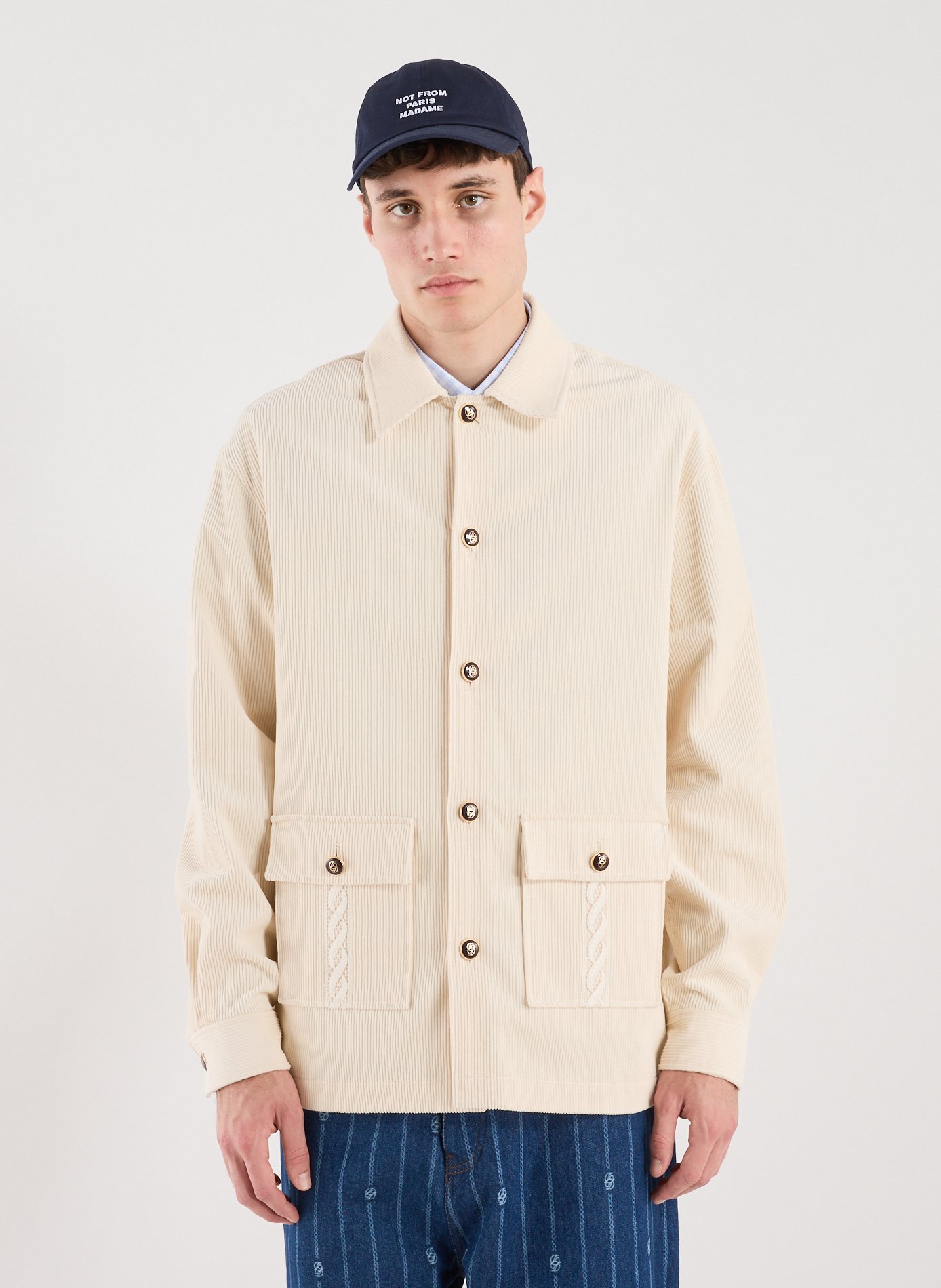 Straight velvet cotton overshirt DROLE DE MONSIEUR Beige